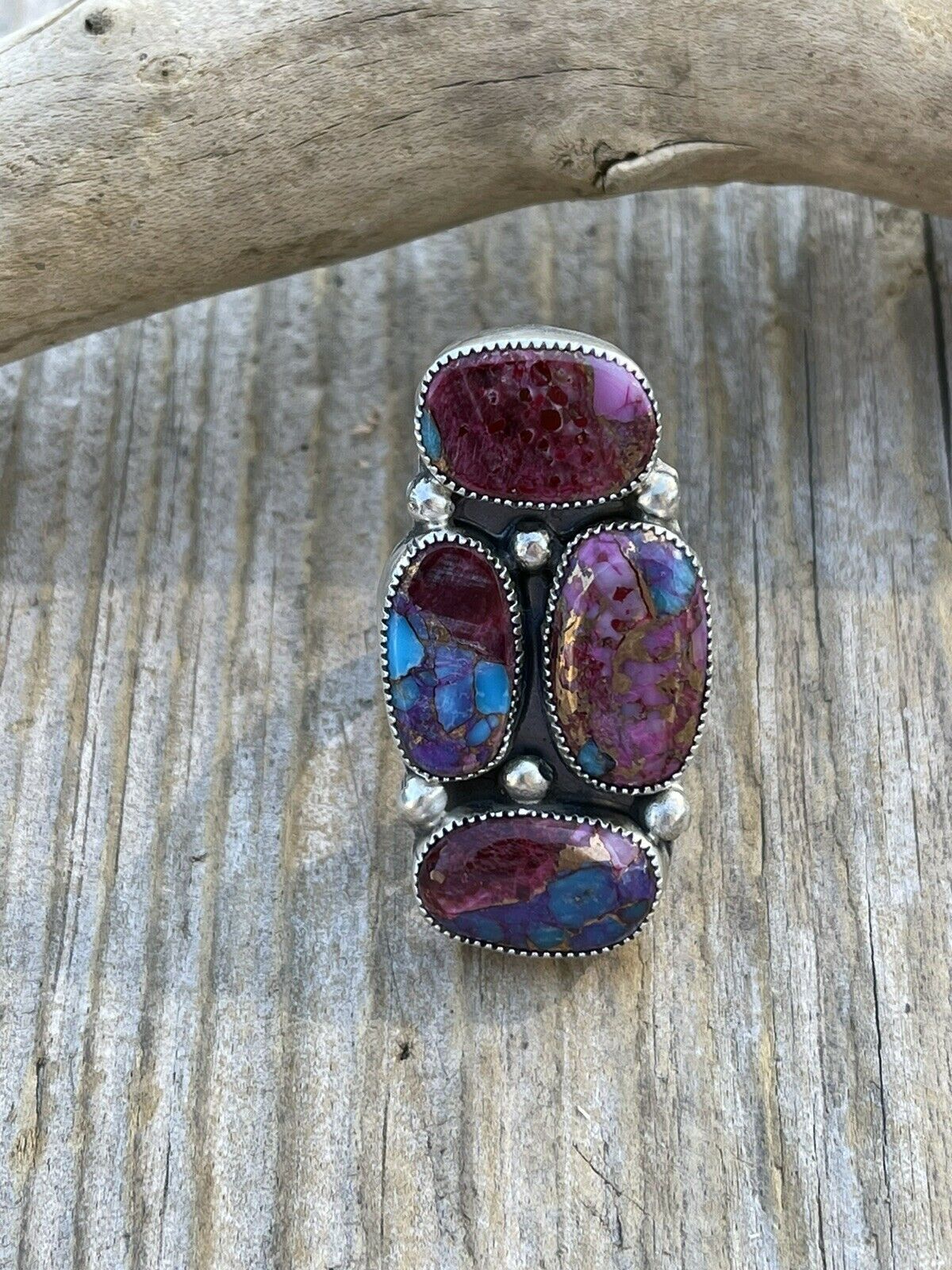 Handcrafted 4 stone Pink Dream Mohave & Sterling Silver Ring Size 6