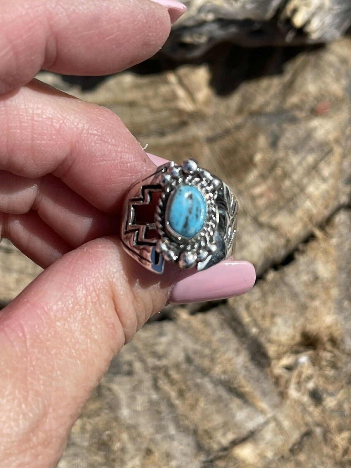 Handcrafted Turquoise And Sterling Silver Adjustable Ring