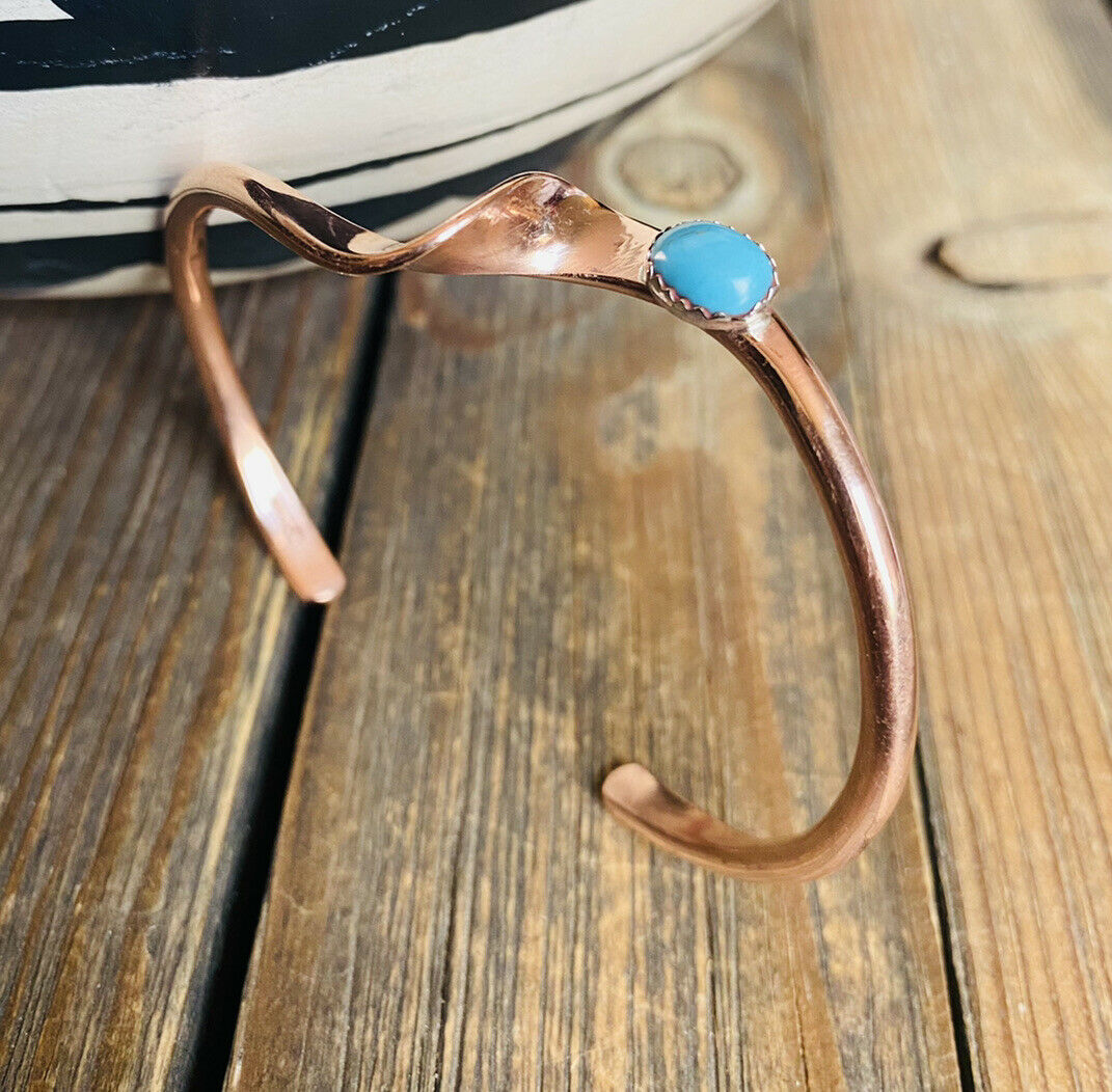 Handcrafted Turquoise & Copper Over Sterling Twisted Cuff Bracelet