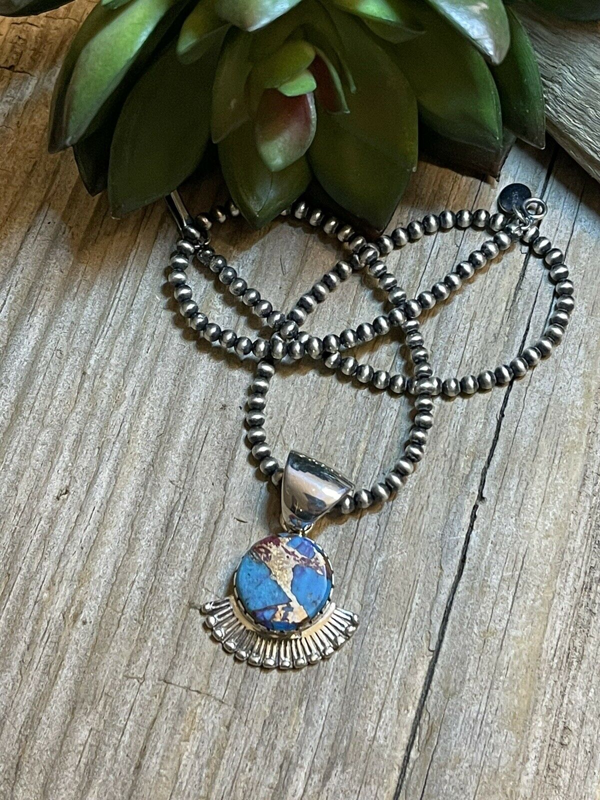 Handcrafted Pink Dream Mojave & Sterling Silver Fancy Fan Pendant