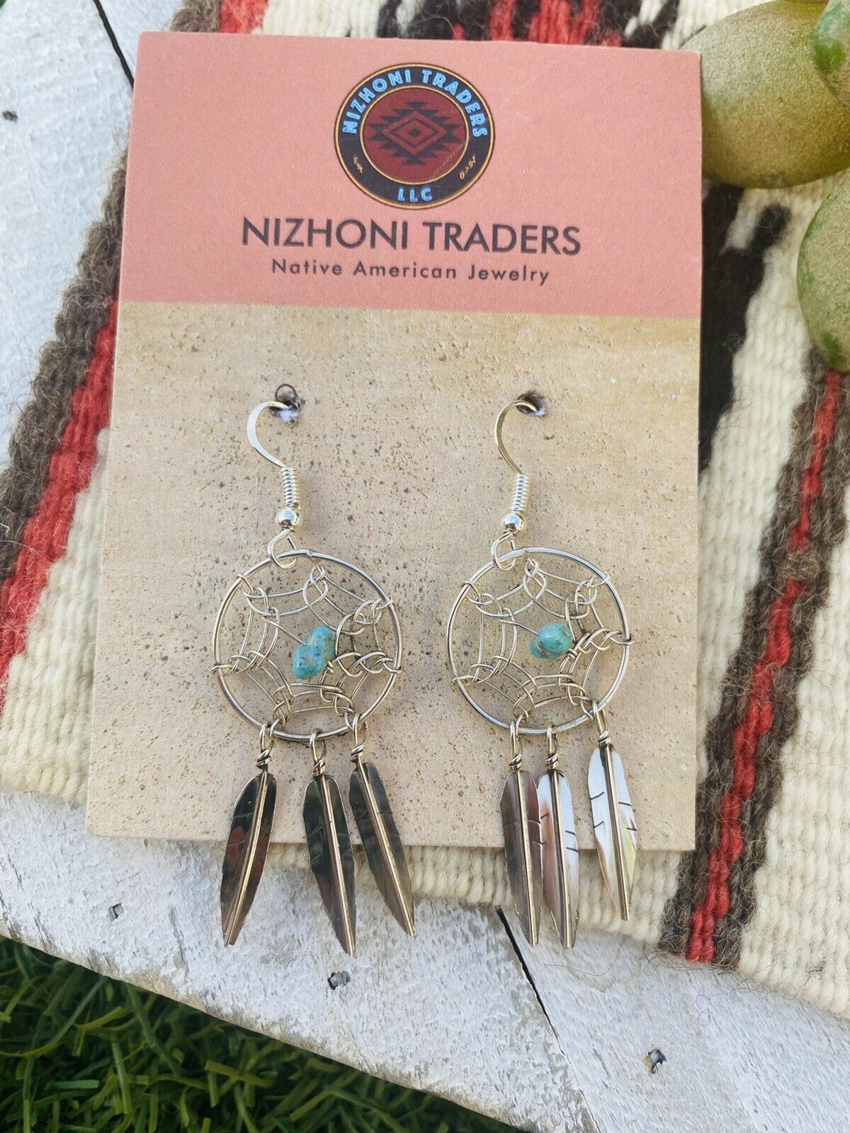 Handcrafted Sterling Silver & Dream Catcher Feather Dangle Earrings