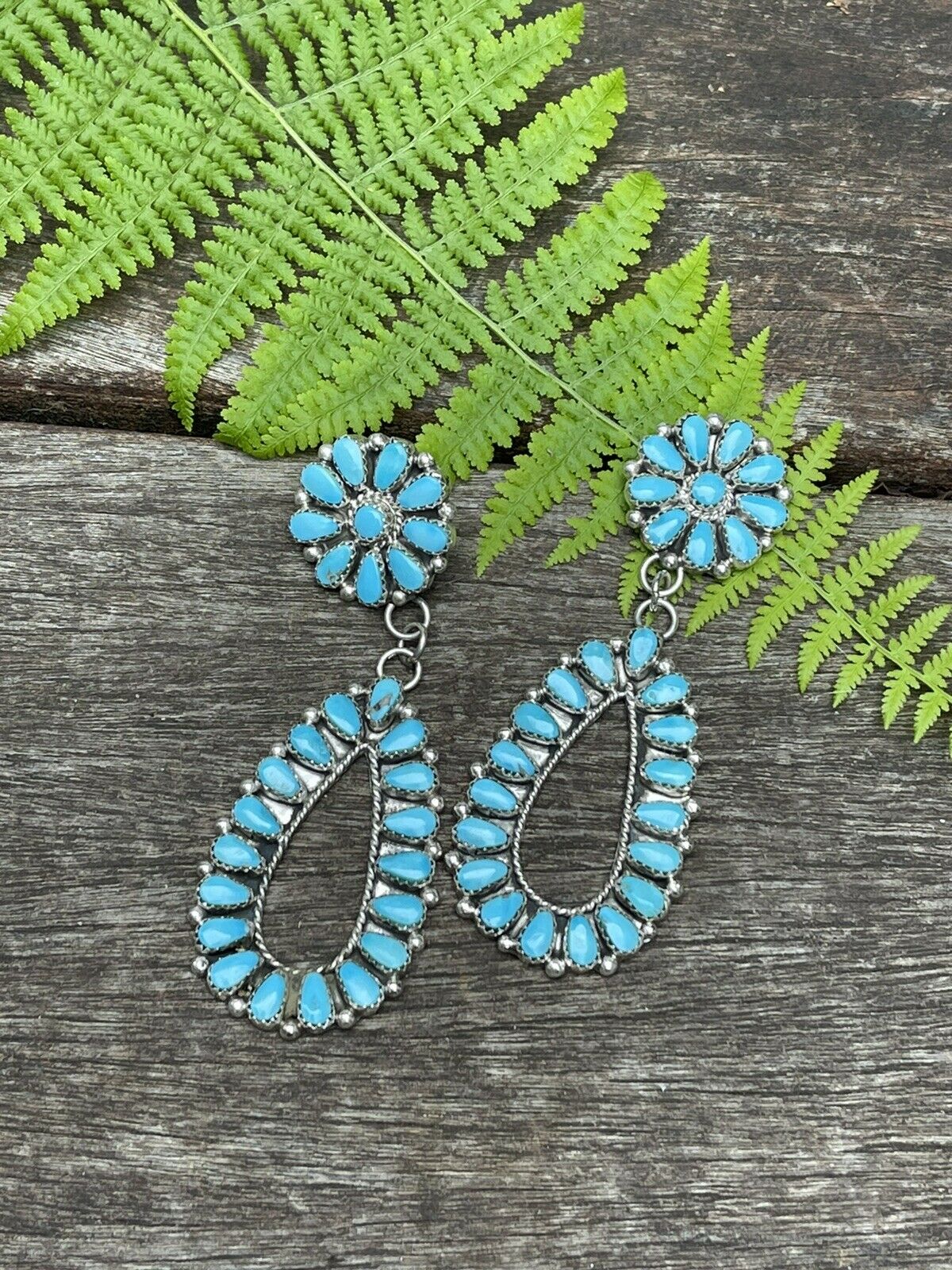 Handcrafted Natural Sleeping Beauty Turquoise Sterling Dangle Earrings artist AJW