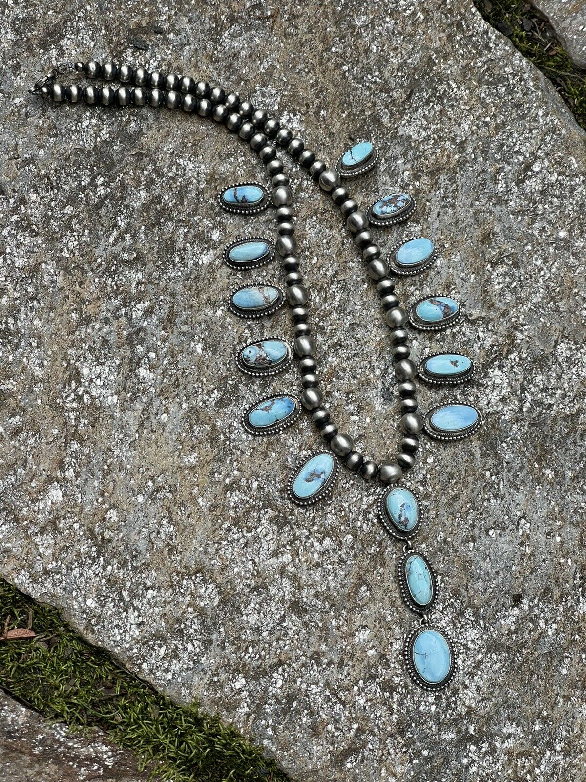 Handcrafted Stunning Golden Hill Turquoise Necklace By Kee J Signed