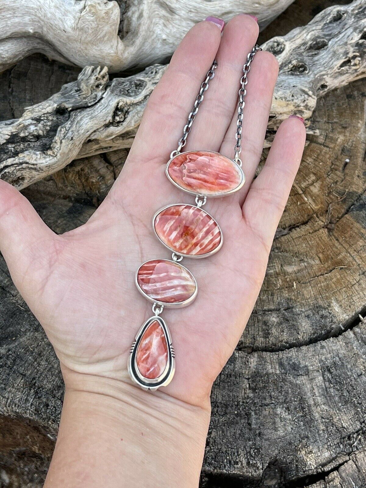 Handcrafted Orange Spiny Sterling Silver Lariat Necklace