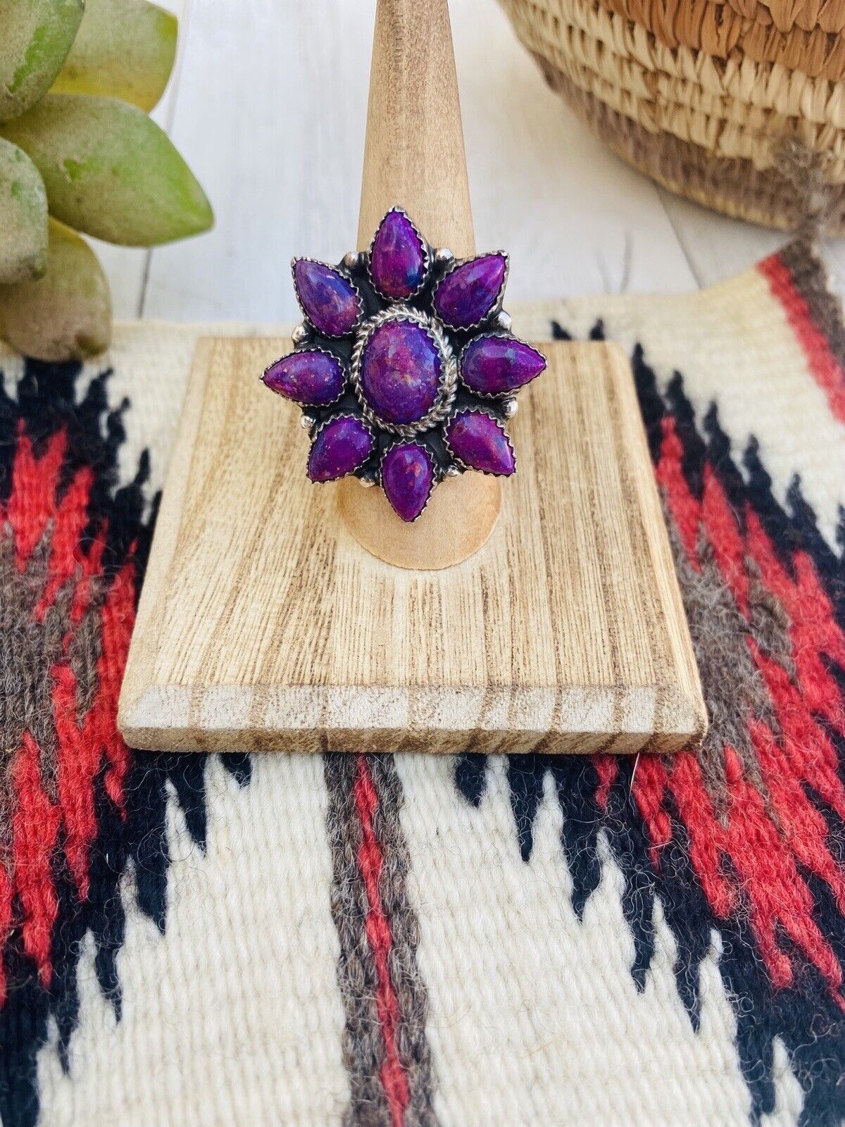 Handcrafted Sterling Silver & Purple Kingman Turquoise Cluster Ring