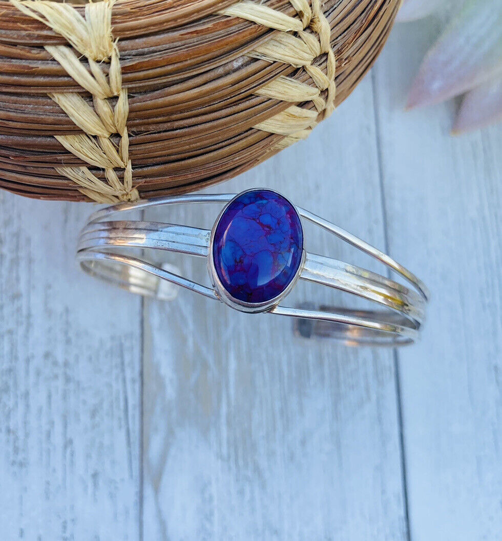 Handcrafted Purple Kingman Turquoise & Sterling Silver Cuff Bracelet Signed