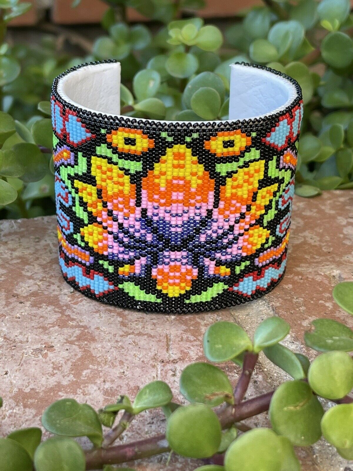Handcrafted Beaded Flower Lotus Cuff Bracelet