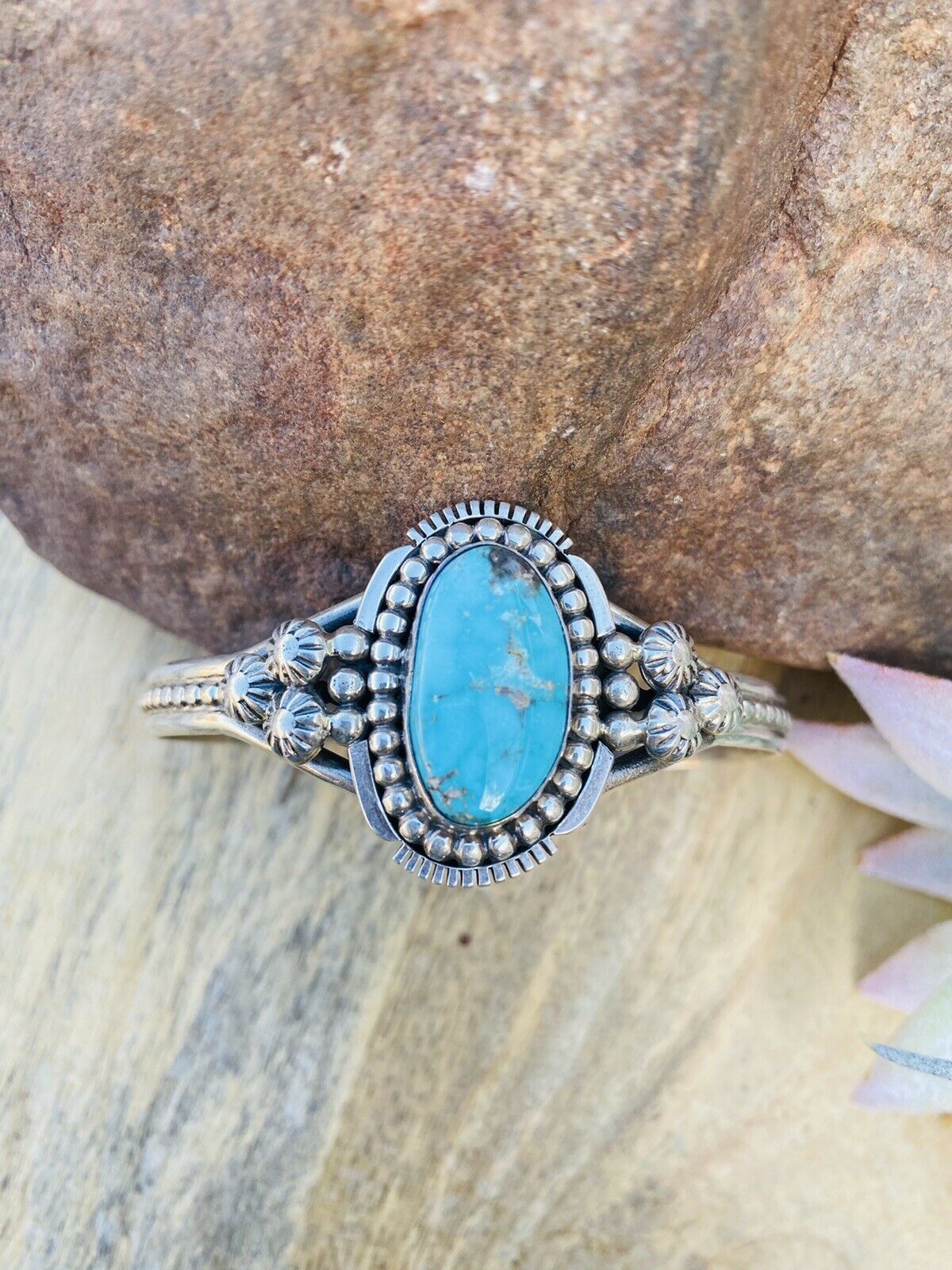 Handcrafted Sterling Cuff & Turquoise Cuff Bracelet Signed