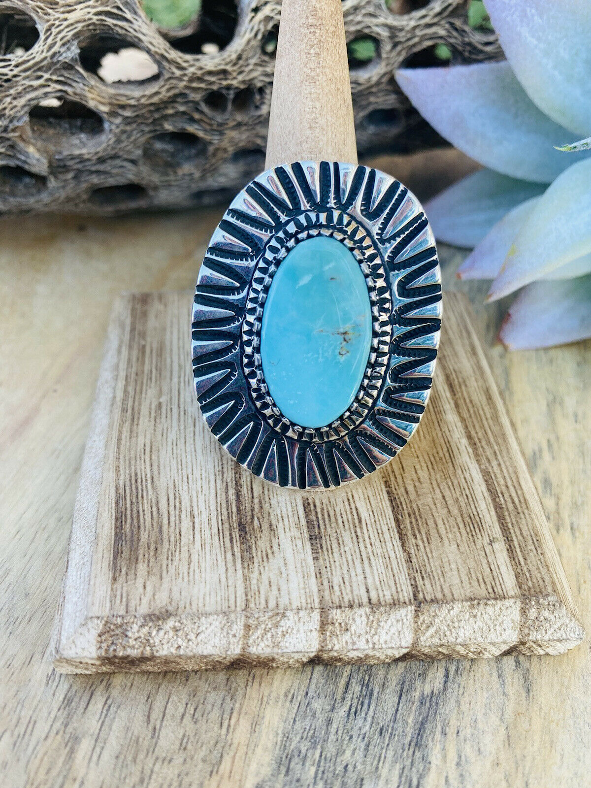 Handcrafted Royston Turquoise & Sterling Silver Ring Size 10