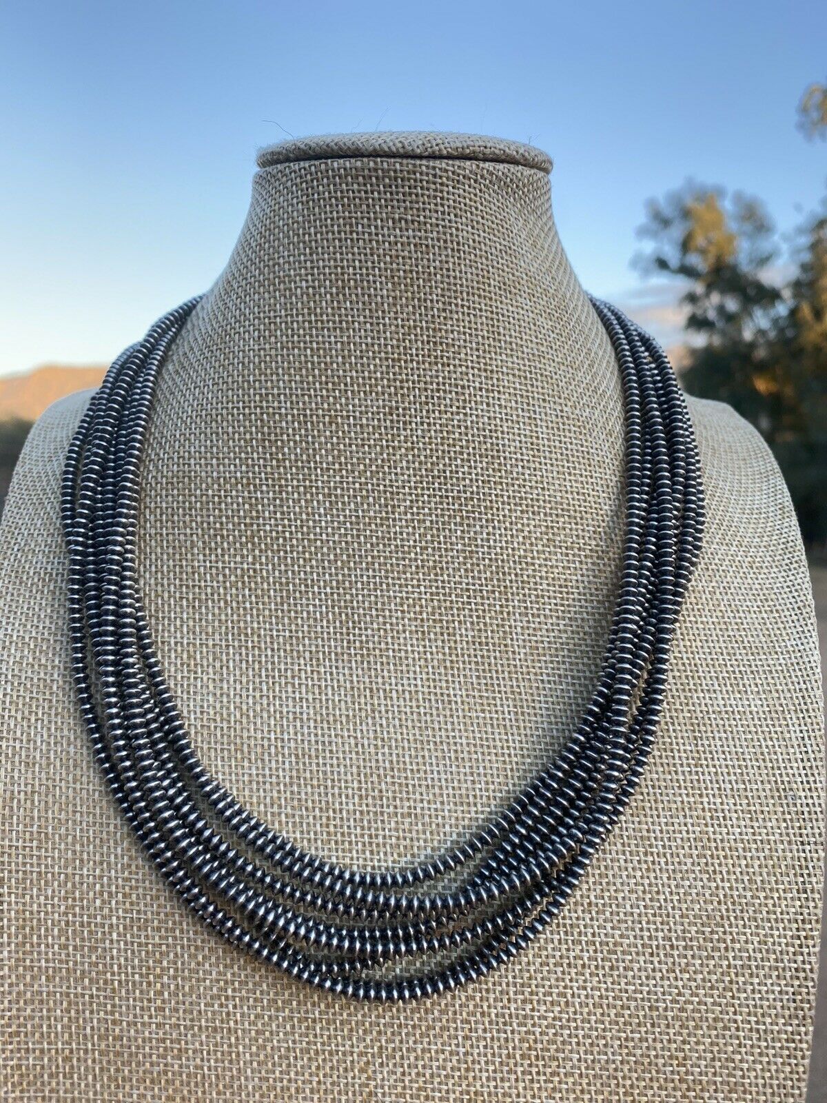 Handcrafted Sterling Silver Saucer Pearls 3mm Beaded Necklace 20 Inch