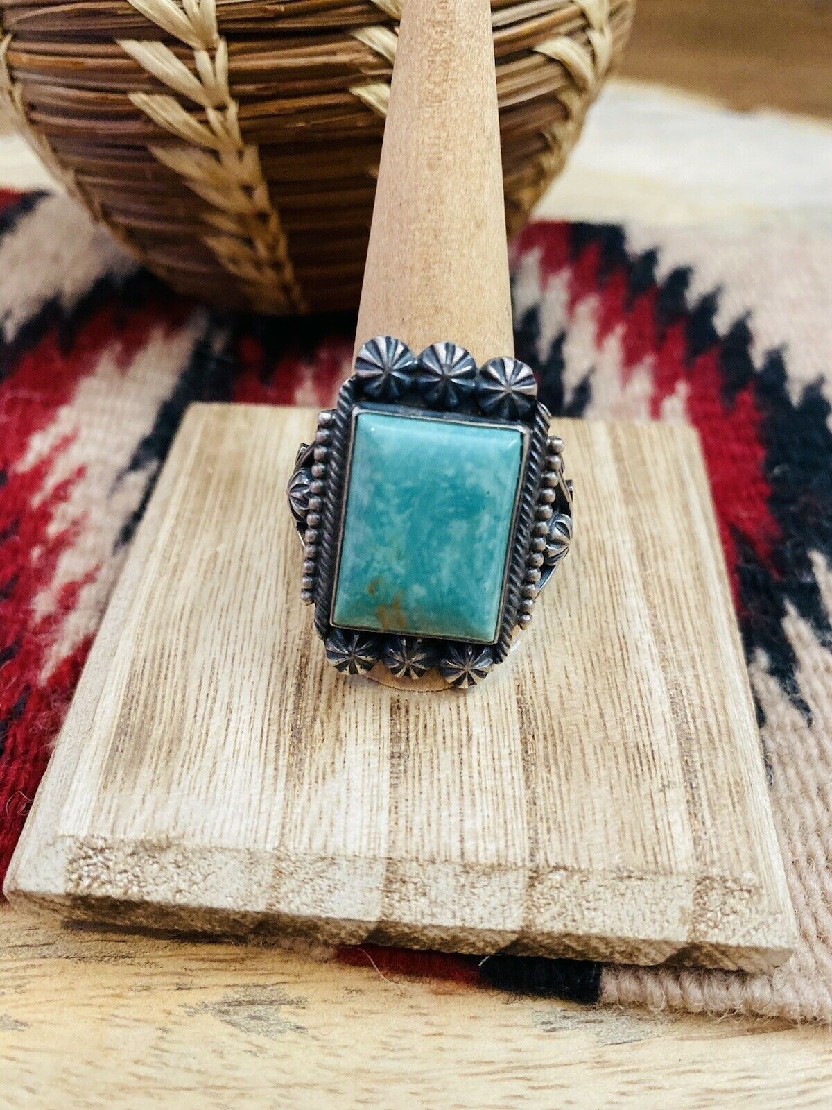 Handcrafted Royston Turquoise & Sterling Silver Ring Size 12