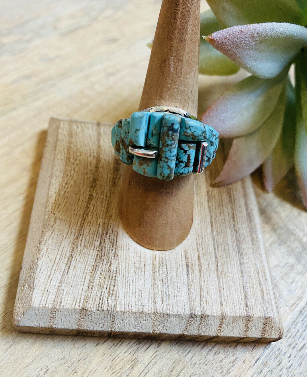 Handcrafted Turquoise & Sterling Silver High Rise Inlay Ring