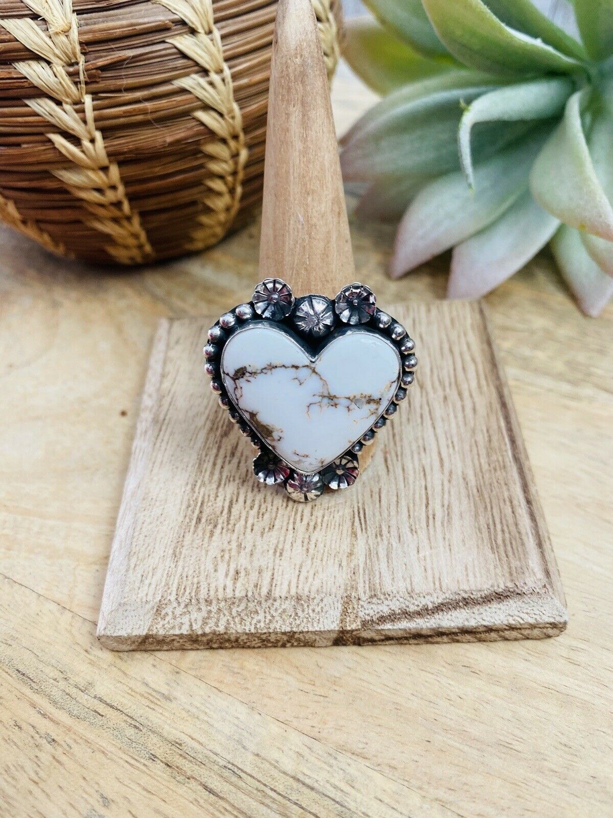 Handcrafted Wild Horse And Sterling Silver Heart Ring Size 11.25