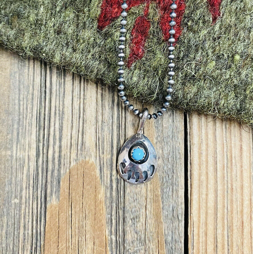 Handcrafted Turquoise & Sterling Silver Bear Paw Pendant