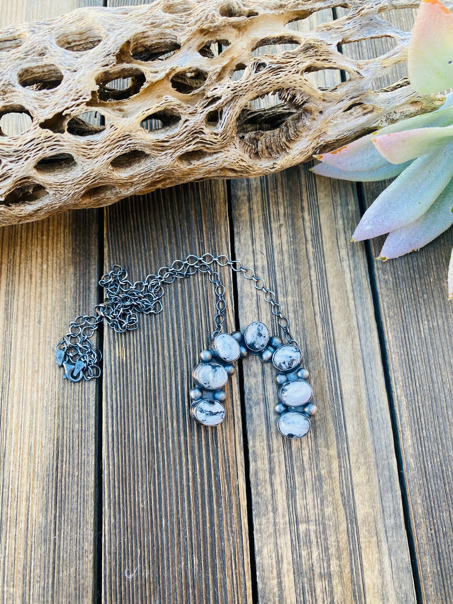 Handcrafted Sterling Silver & White Buffalo Naja Necklace Signed