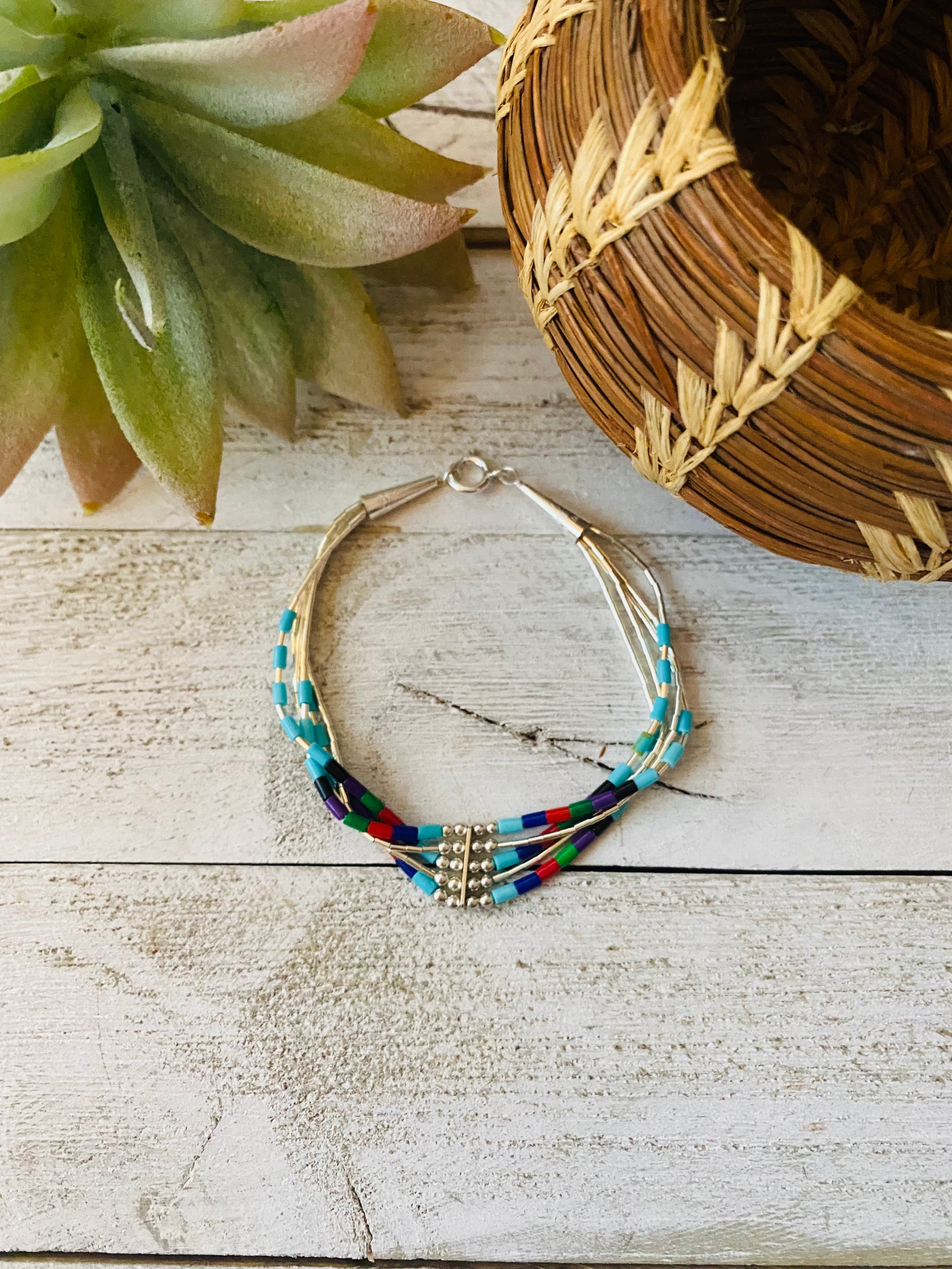 Handcrafted Multi Stone & Sterling Liquid Silver Beaded Bracelet