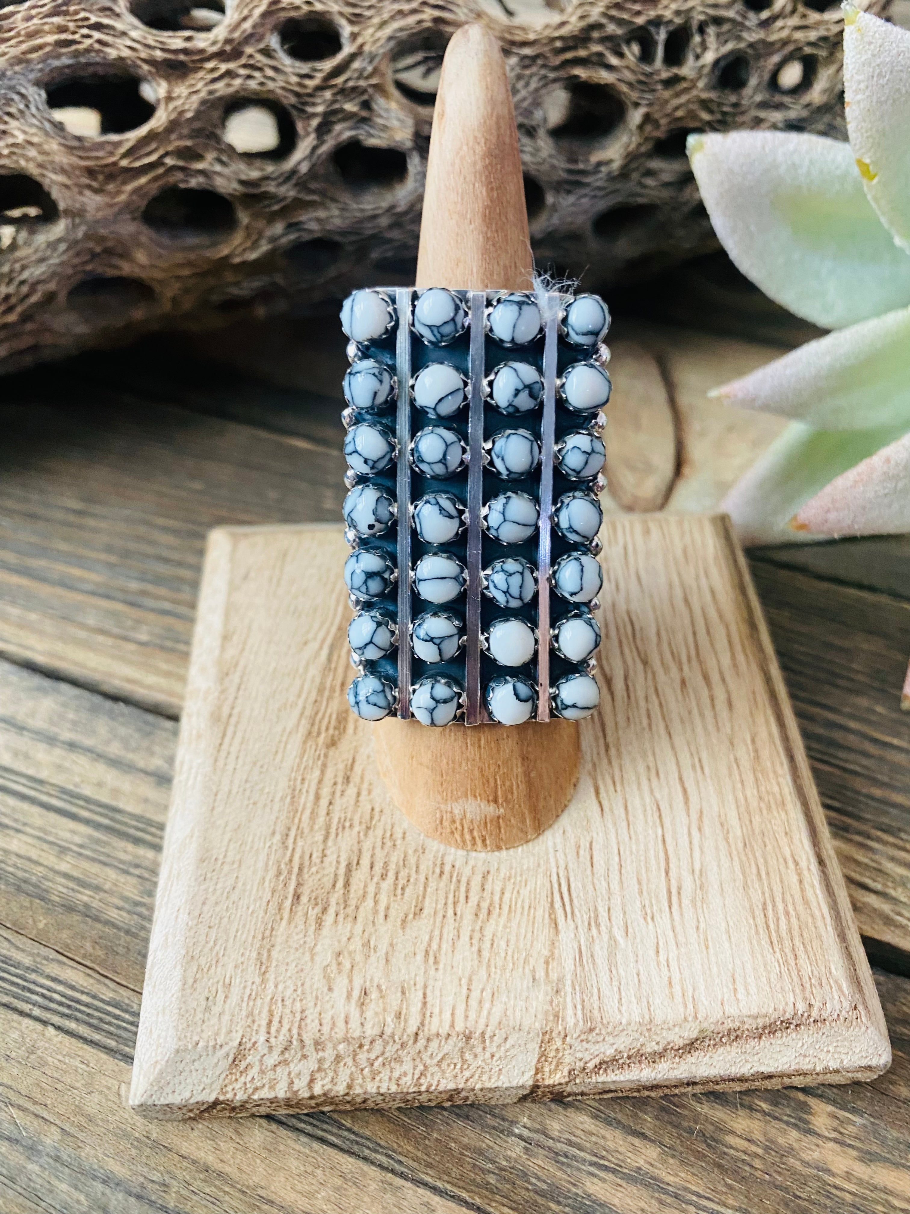 Handcrafted Sterling Silver & White Buffalo Snake Eye Ring