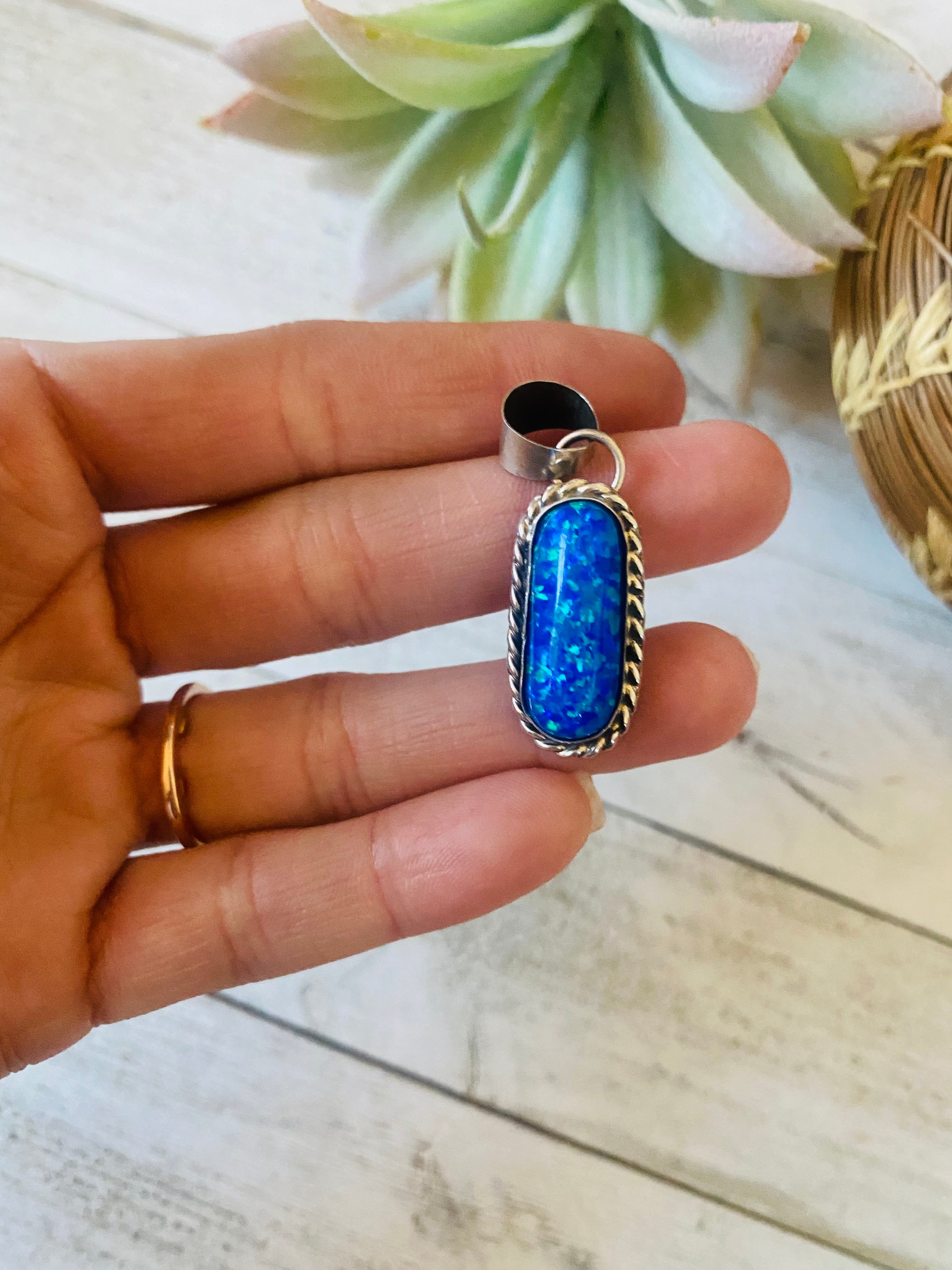 Handcrafted Sterling Silver & Blue Opal Pendant