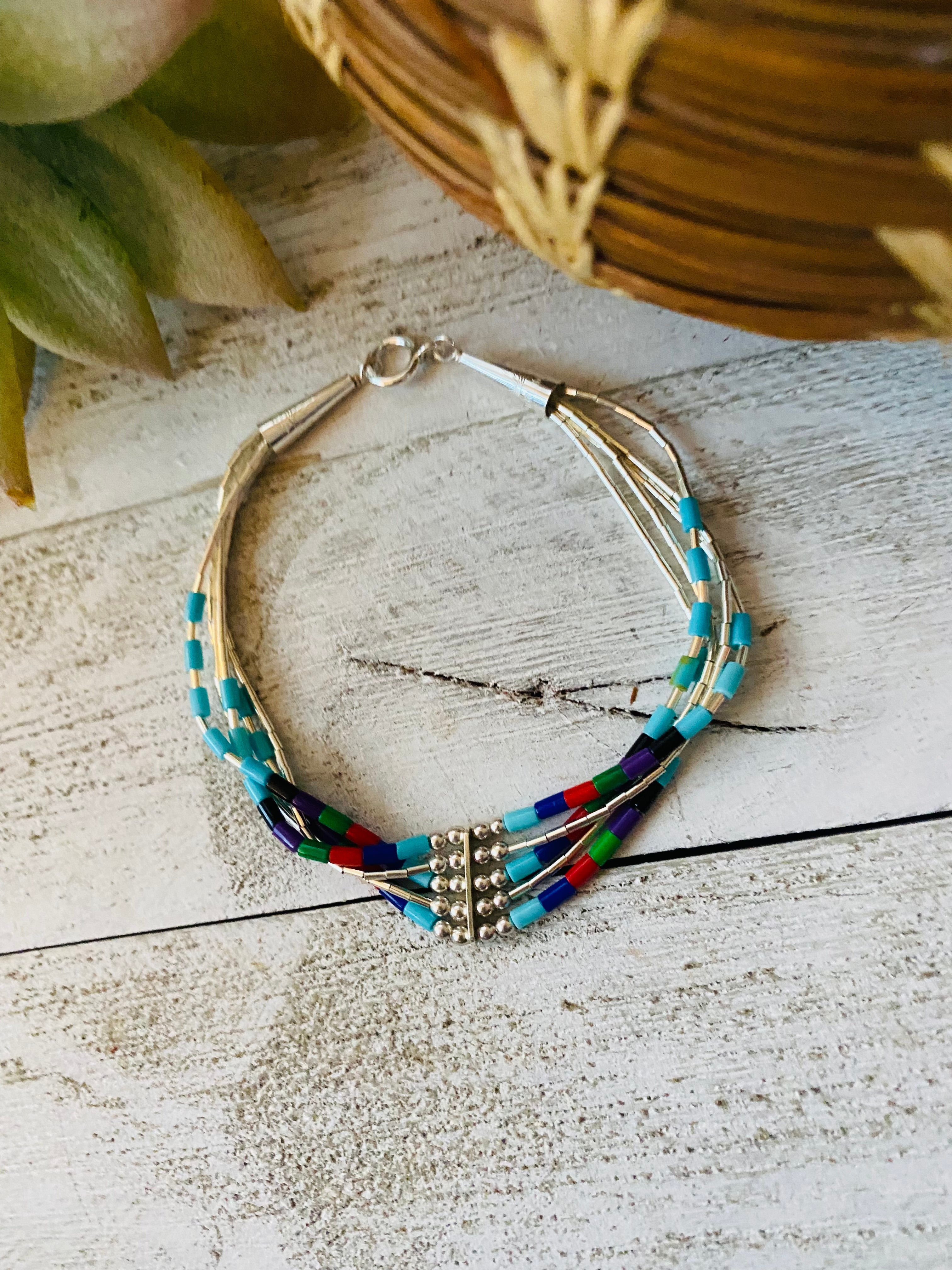 Handcrafted Multi Stone & Sterling Liquid Silver Beaded Bracelet