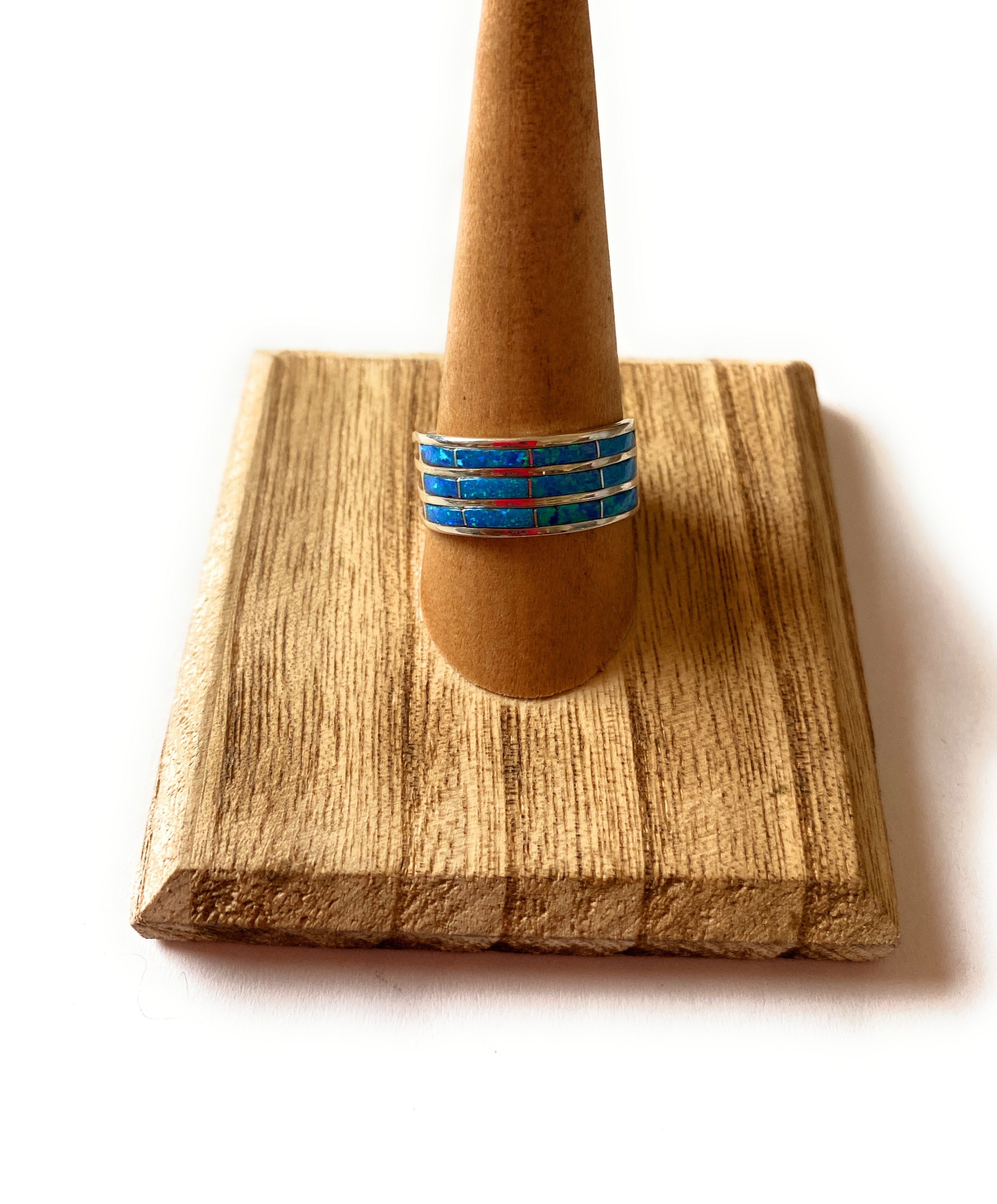 Handcrafted Sterling Silver & Blue Opal Inlayed Stacker Ring