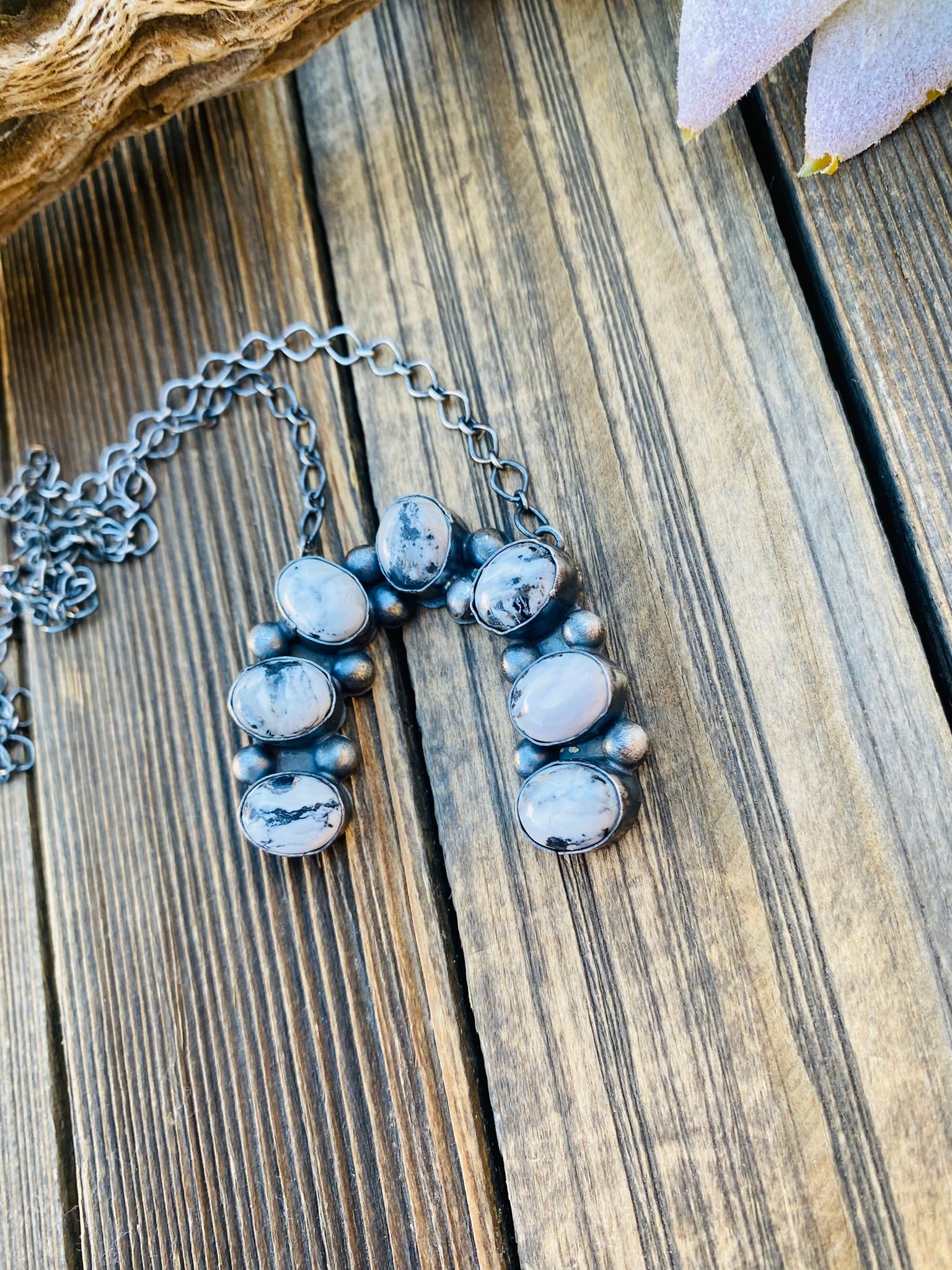 Handcrafted Sterling Silver & White Buffalo Naja Necklace Signed