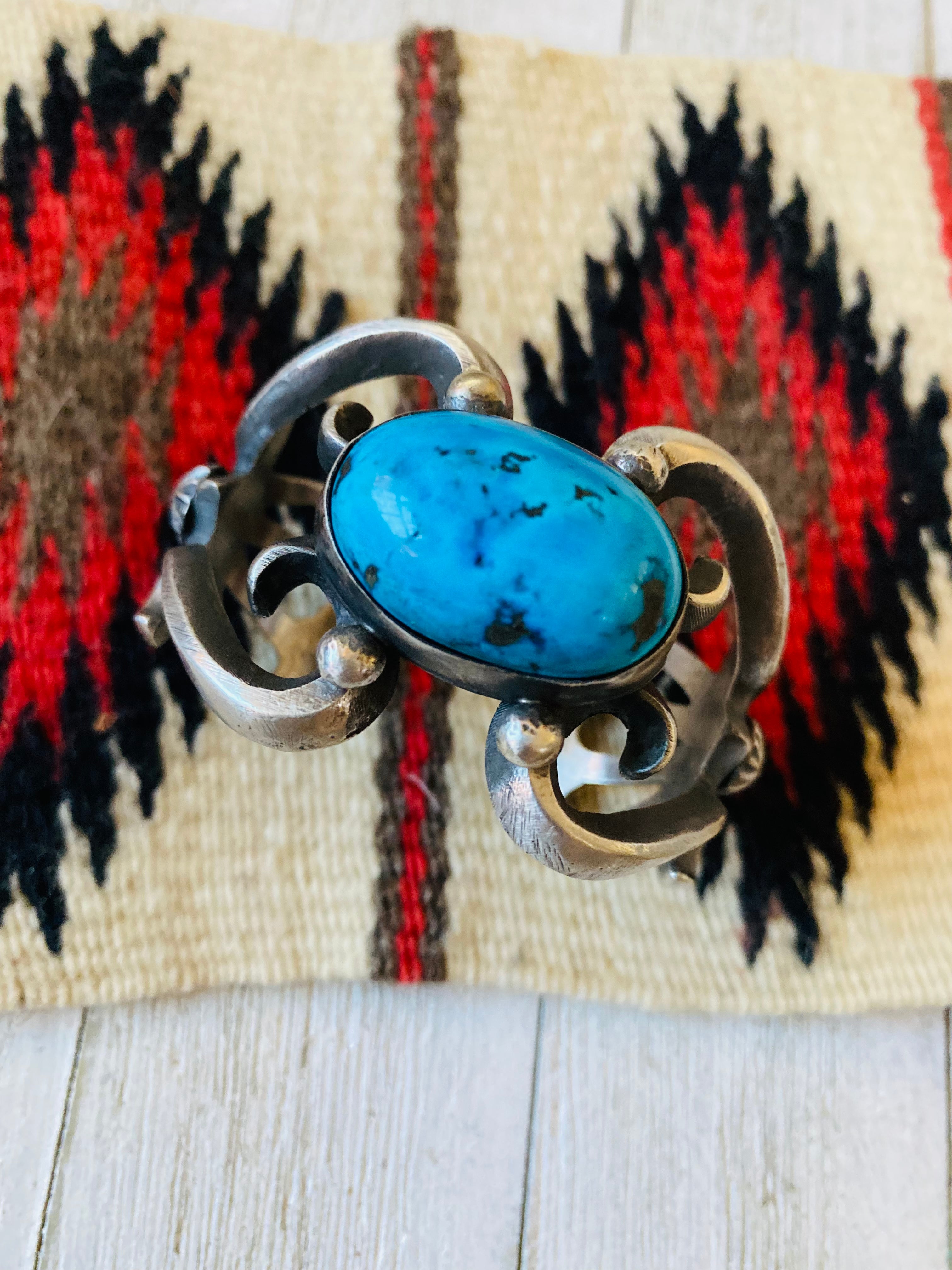 Handcrafted Sterling Silver & Kingman Turquoise Cuff Bracelet By Chimney Butte