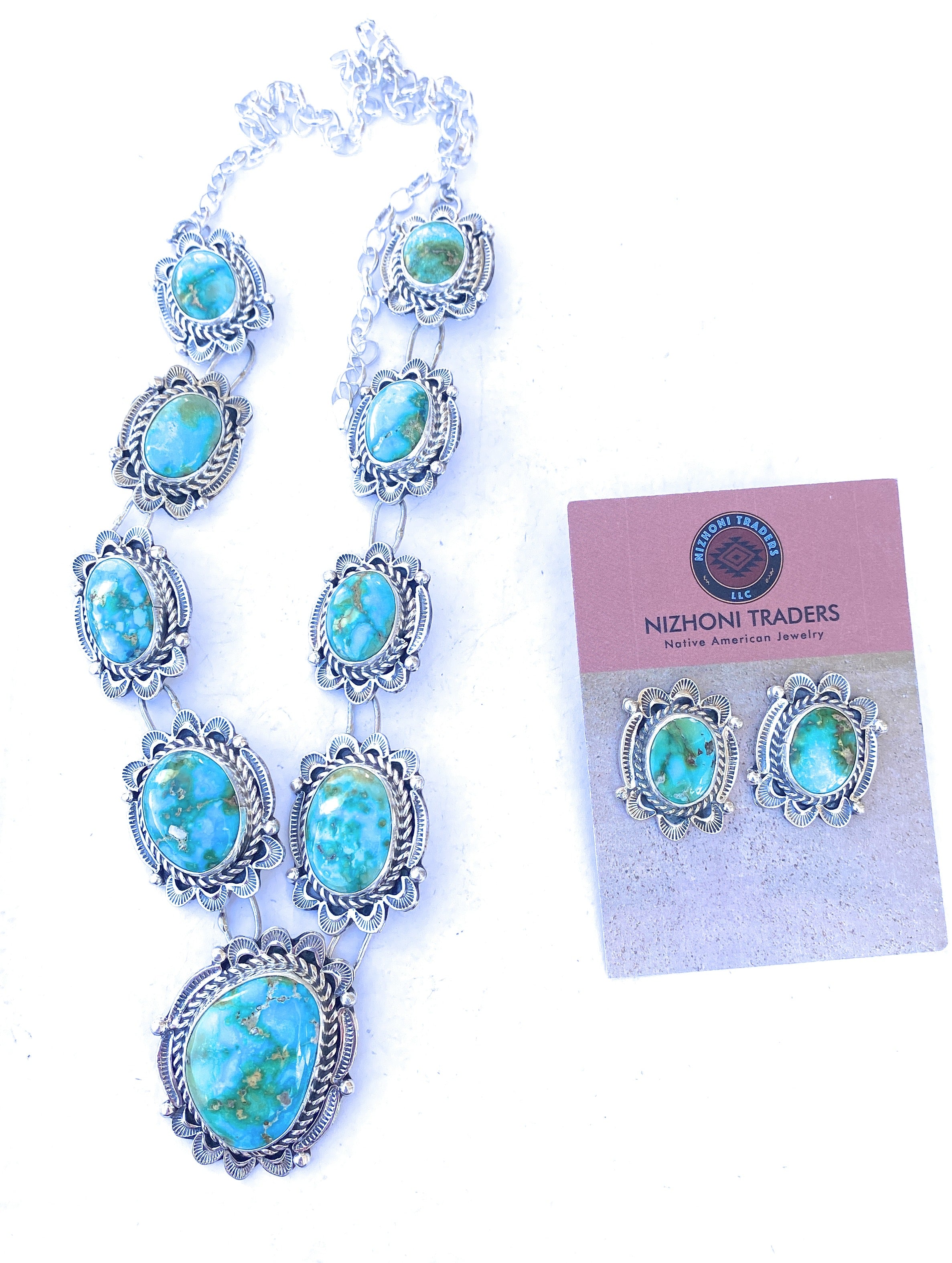 Handcrafted Sterling Silver & Sonoran Mountain Turquoise Necklace Set