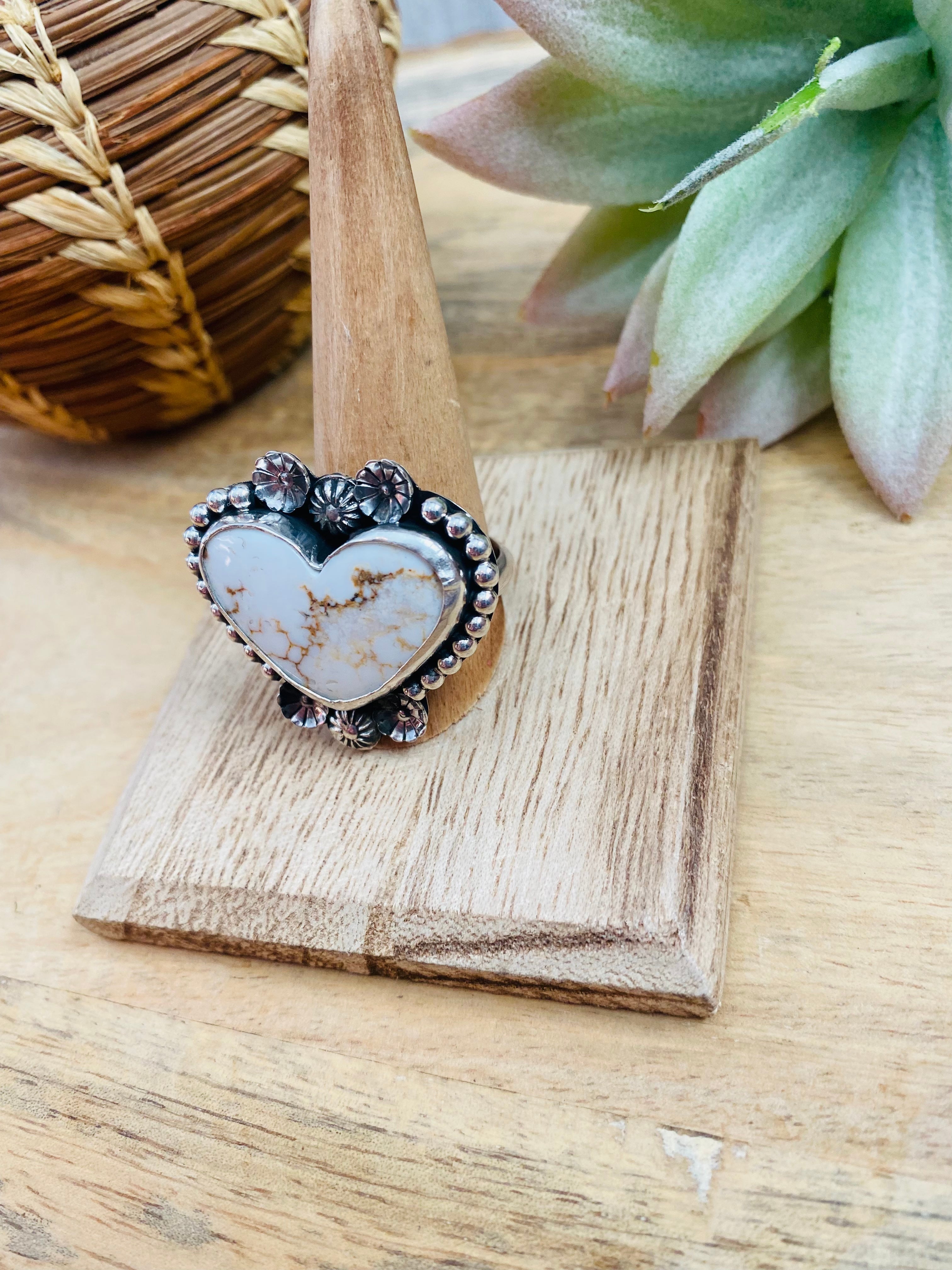 Handcrafted Sterling Silver & Wild Horse Heart Ring Size 11.5