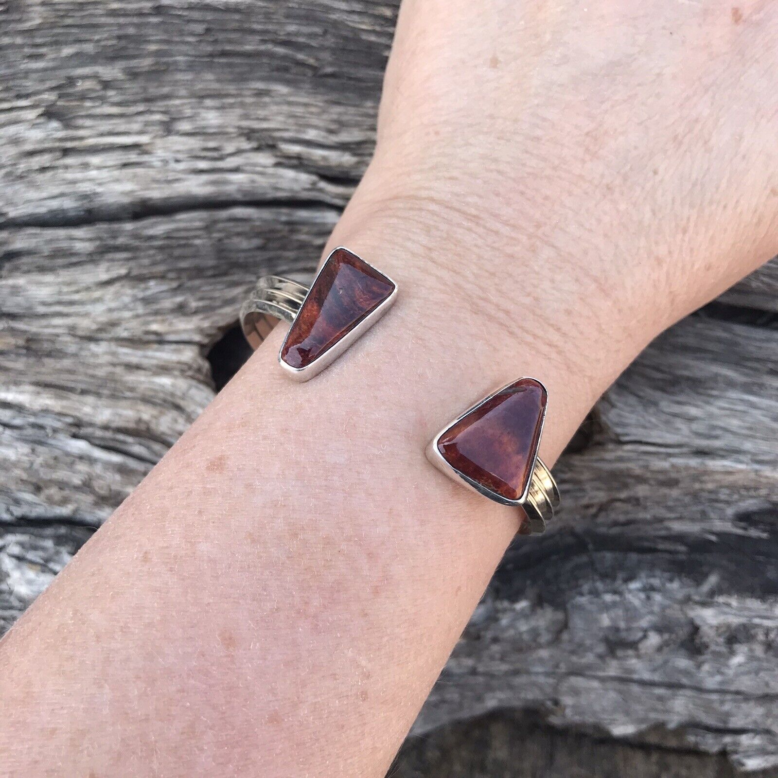 Navajo Spiny Oyster & Sterling Silver Bracelet Cuff Signed