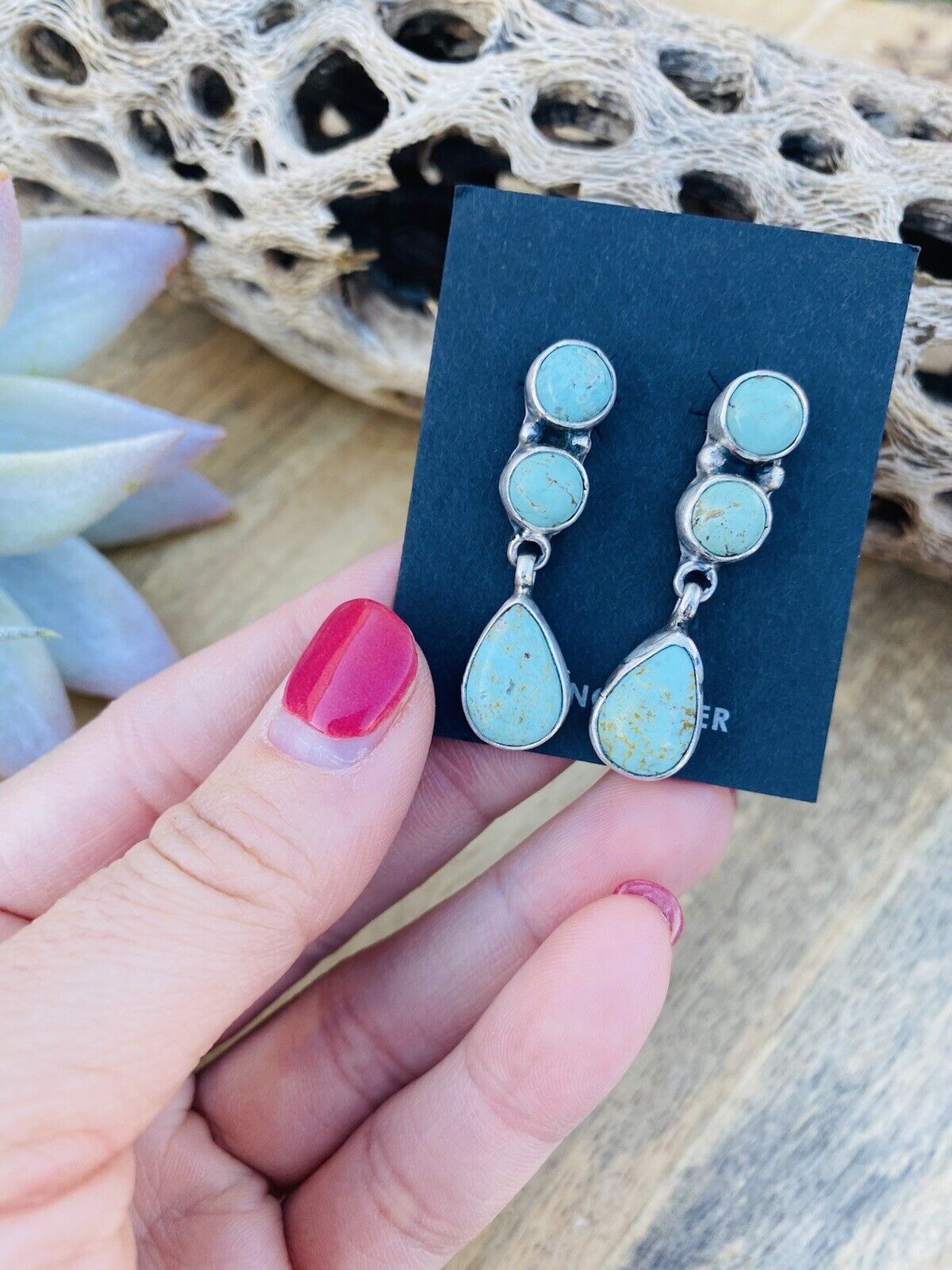 Handcrafted Sterling Silver and Turquoise Dangle Earrings Signed