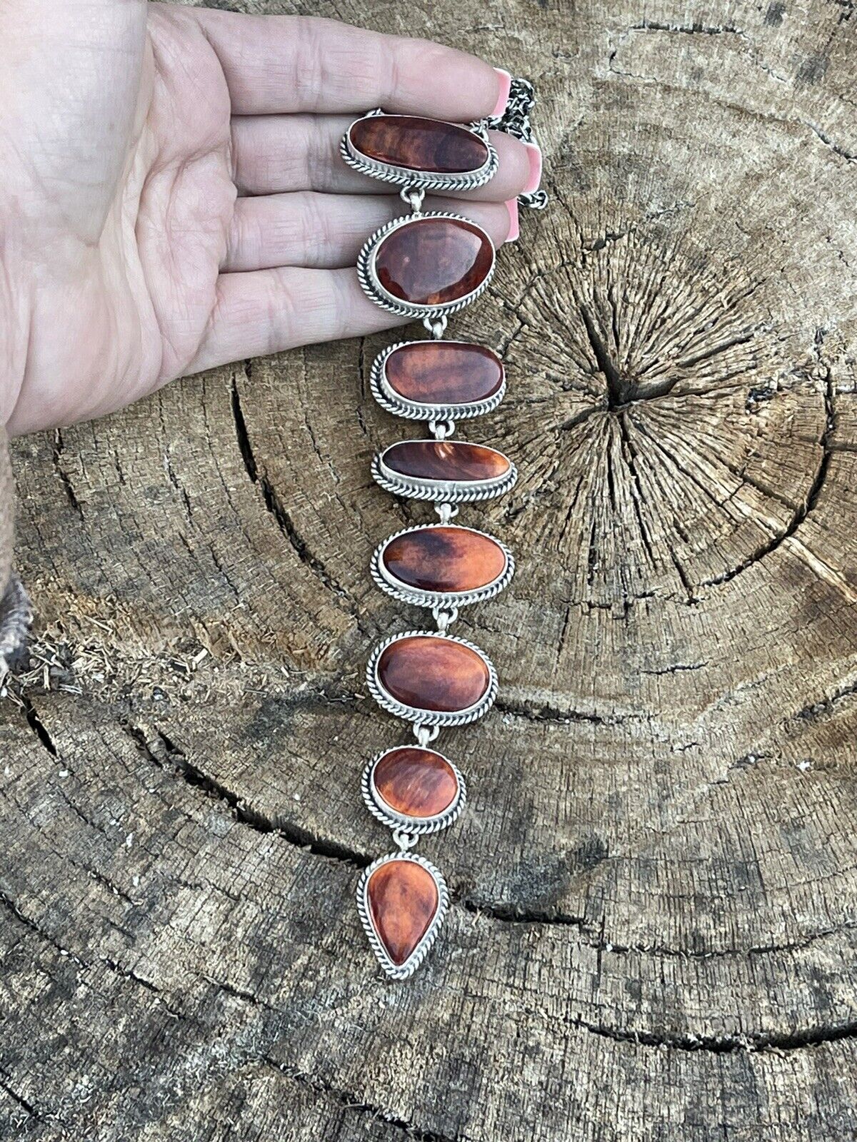 Navajo Sterling Silver Spiny Drop Necklace By Wydell Billie