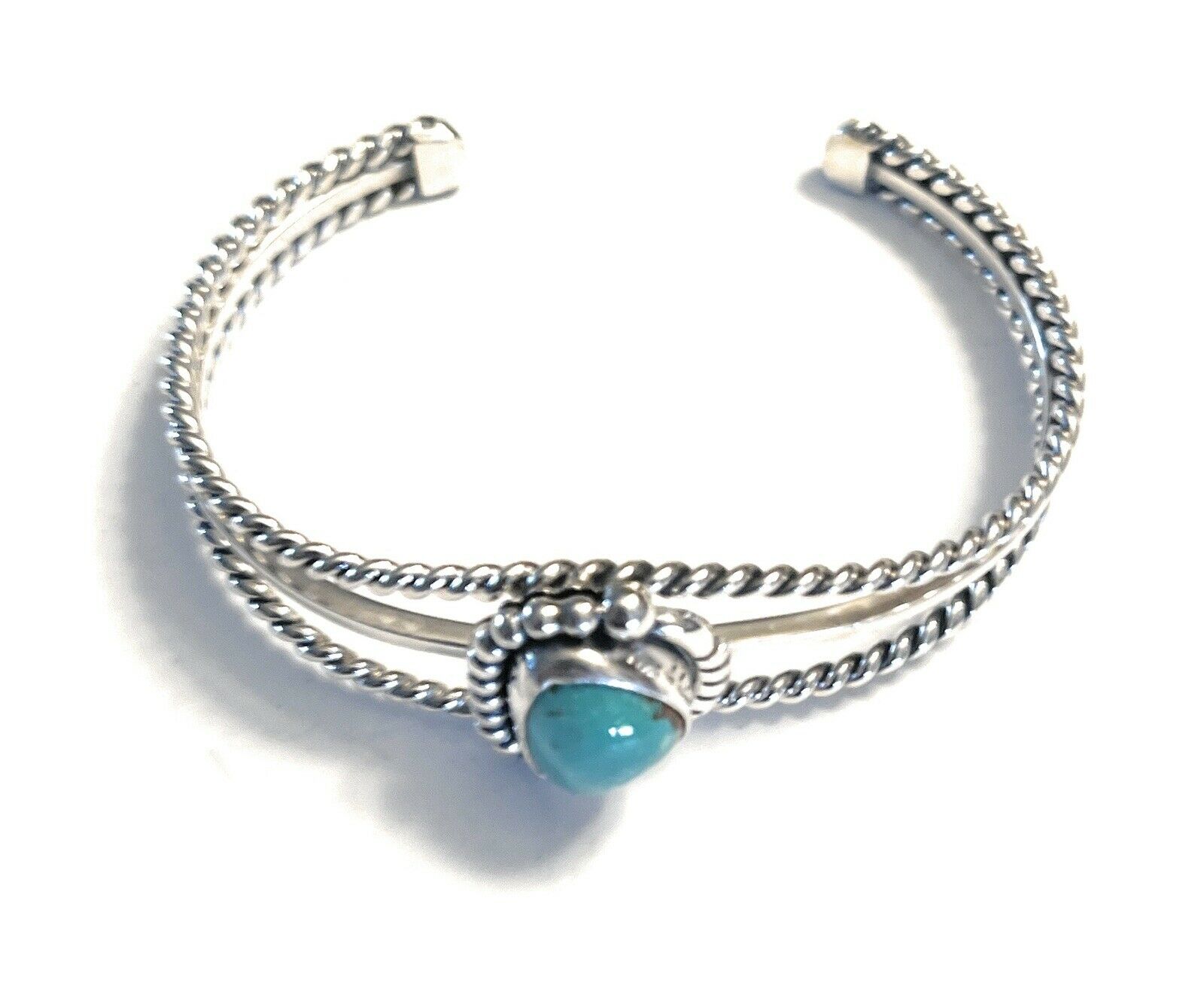 Handcrafted Royston Turquoise & Sterling Silver Cuff Bracelet Signed By Artist