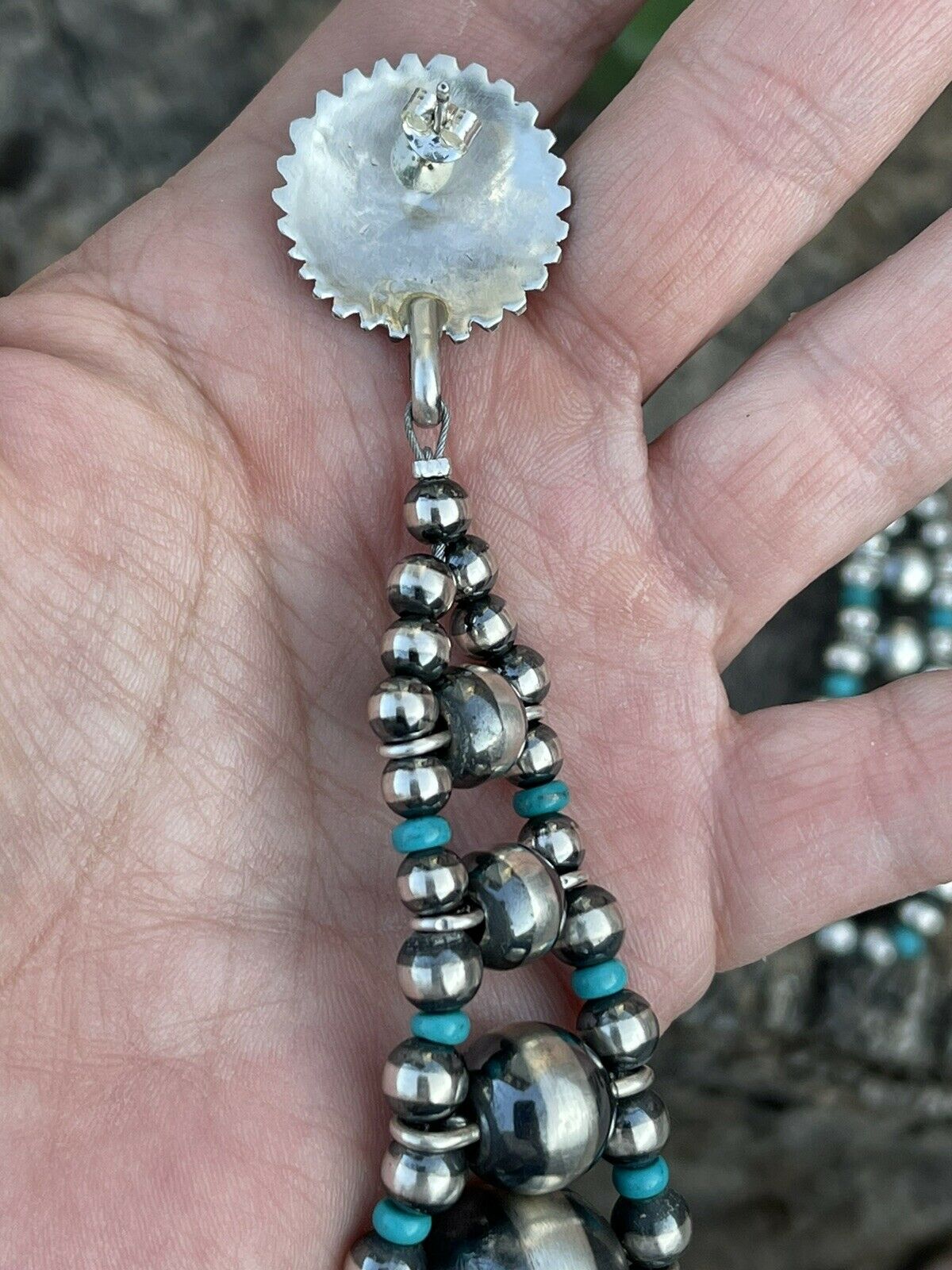 Handcrafted Sterling Silver Turquoise Gradual Bead Dangle Earrings