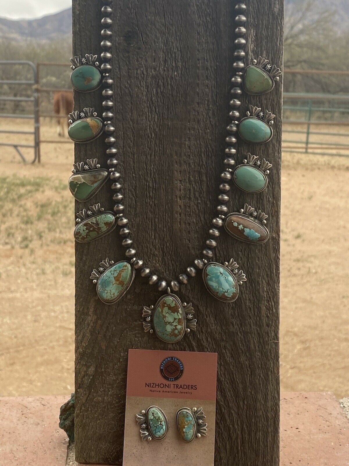 Stunning Navajo Sterling Silver Royston Turquoise Necklace & Earring Set