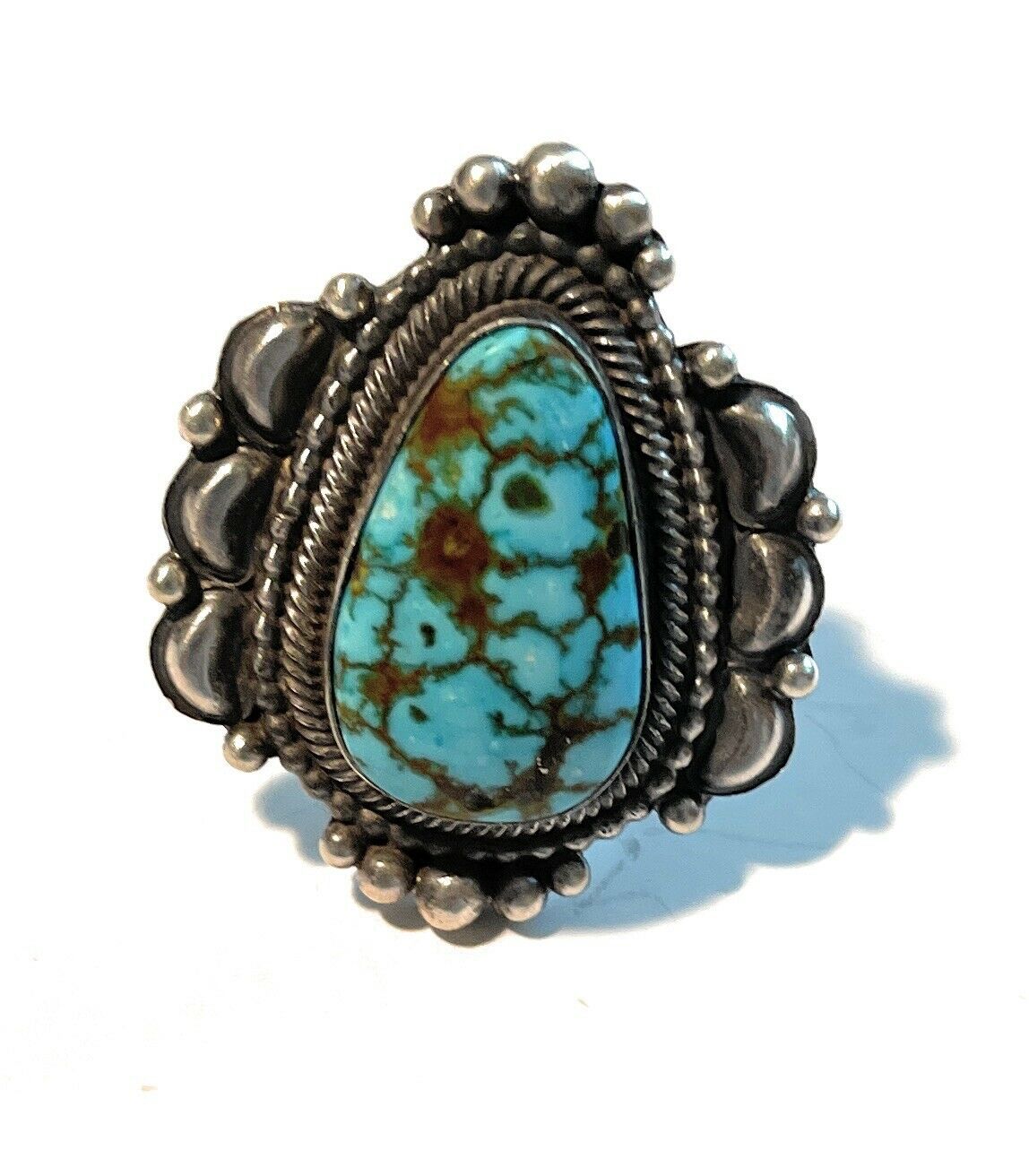 Handcrafted Sonoran Mountain Turquoise & Sterling Silver Statement Ring Size 7