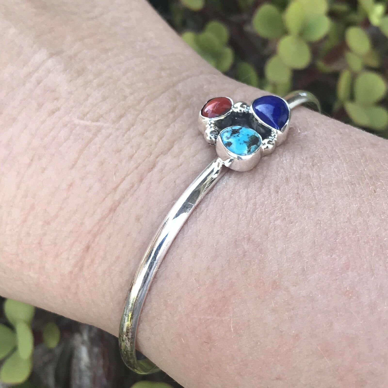 Handcrafted Multi Stone Lapis and Sterling Silver Bracelet Cuff Artist V. S