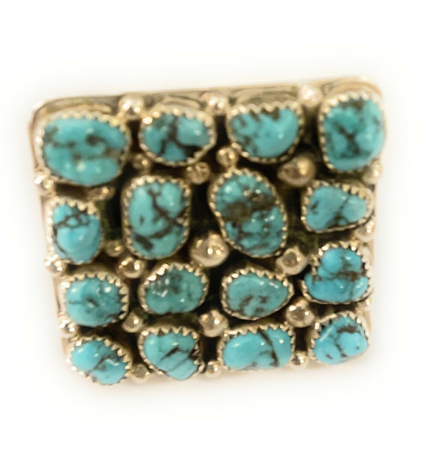 Handcrafted Sterling Silver Square Platform Kingman Turquoise Wide Band Ring Sz 9