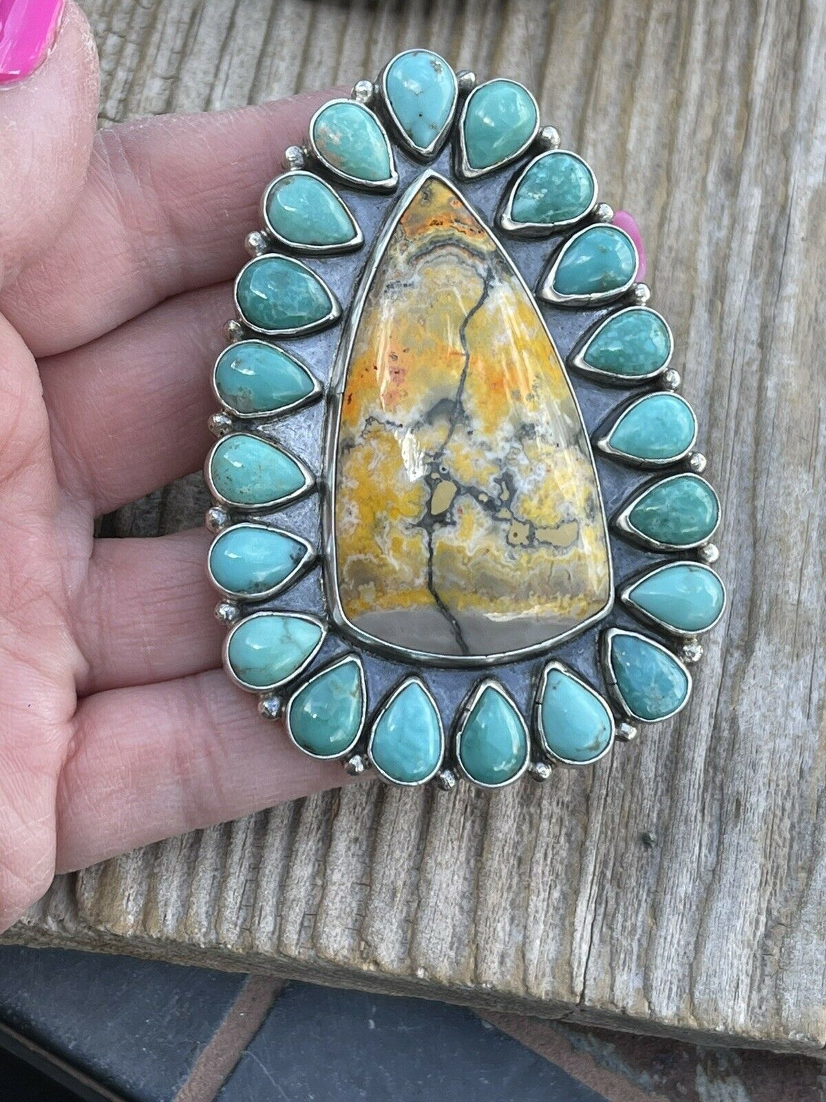 Handcrafted Sterling Bumblebee and Turquoise Stone Ring Sz 9.5