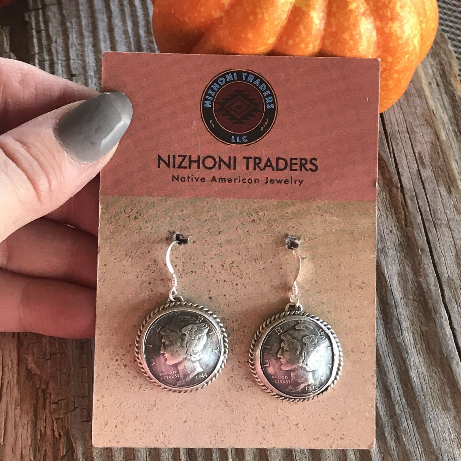 Handcrafted Kee- J Sterling Silver Turquoise Liberty Coin Dangle Earrings