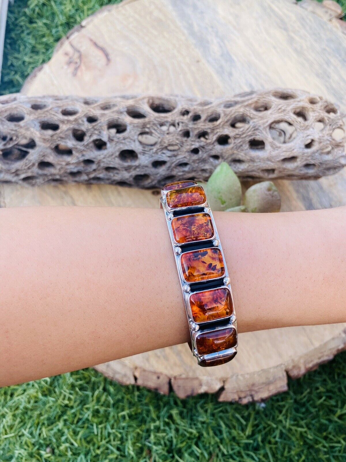 Handcrafted Sterling Silver Topaz Cuff Bracelet Signed