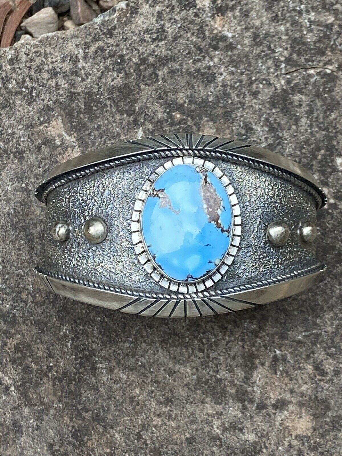 Handcrafted Golden Hill Turquoise & Sterling Silver Cuff Bracelet Signed