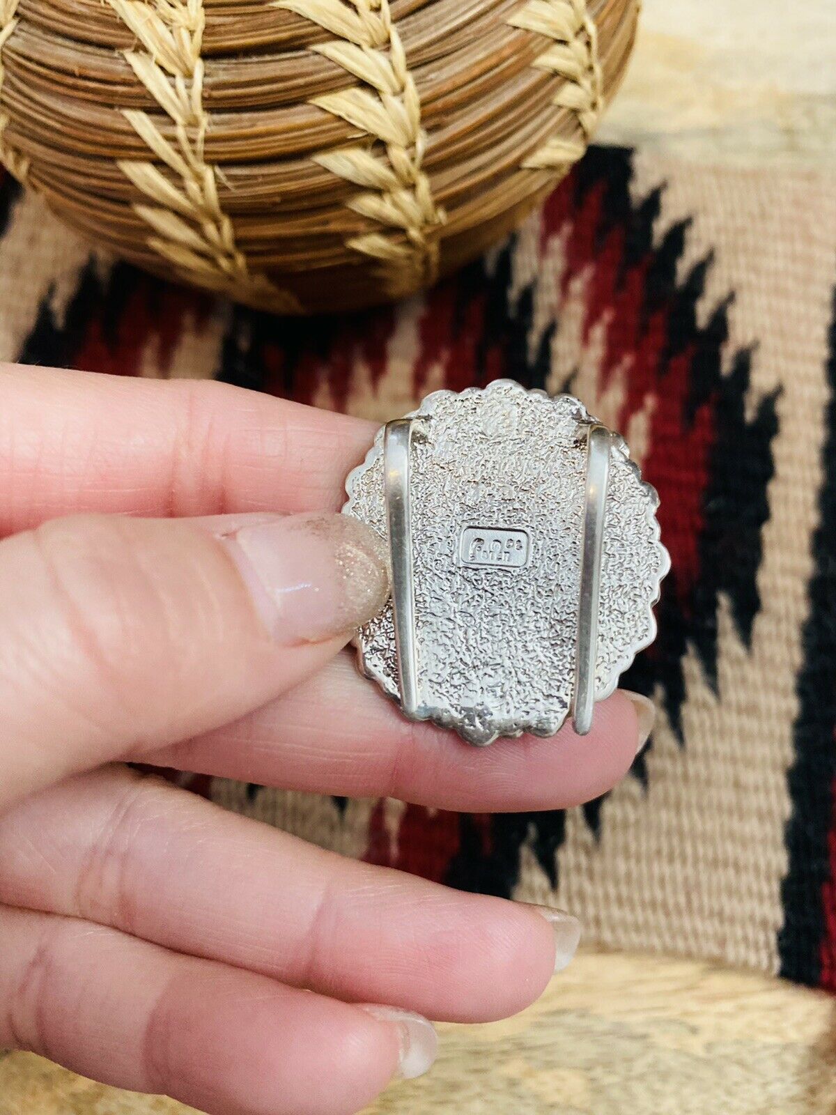 Handcrafted Vintage Turquoise & Hand Stamped Sterling Silver Ponytail Hook