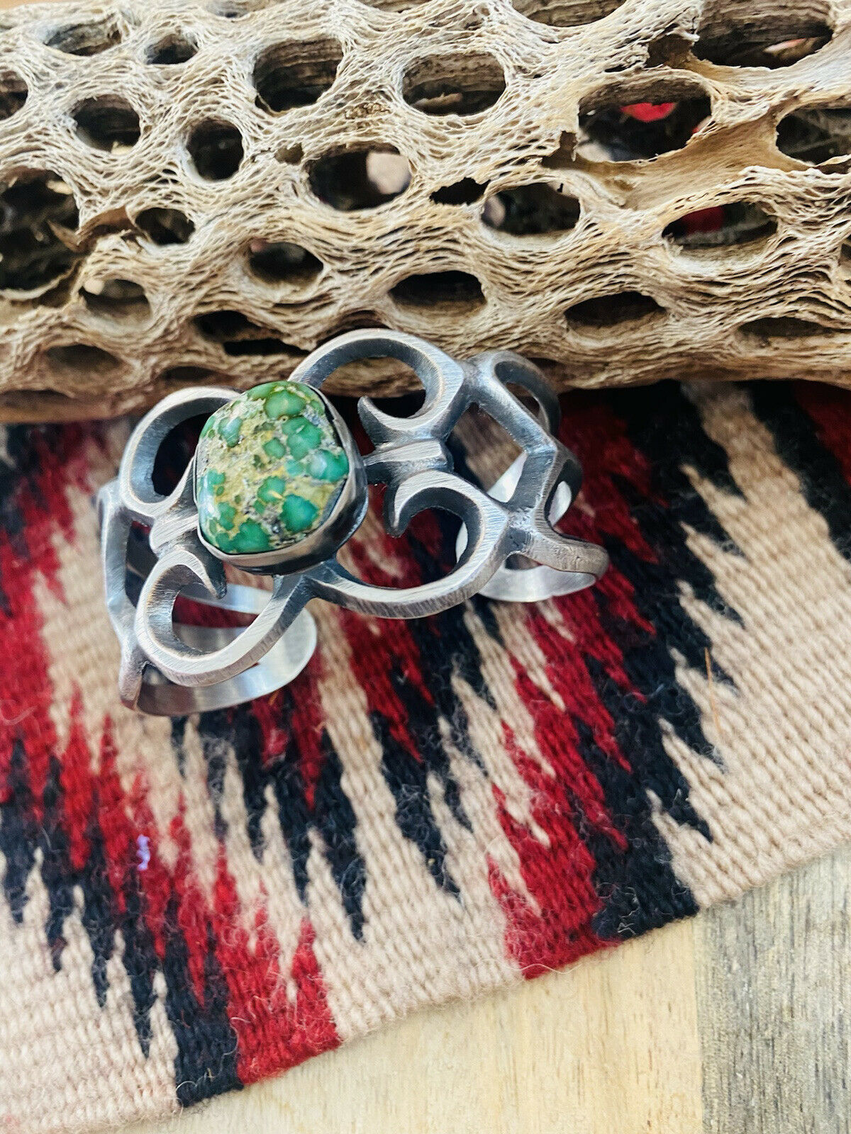 Handcrafted Sterling Silver & Sonoran Gold Turquoise Cuff Bracelet By Chimney Butte