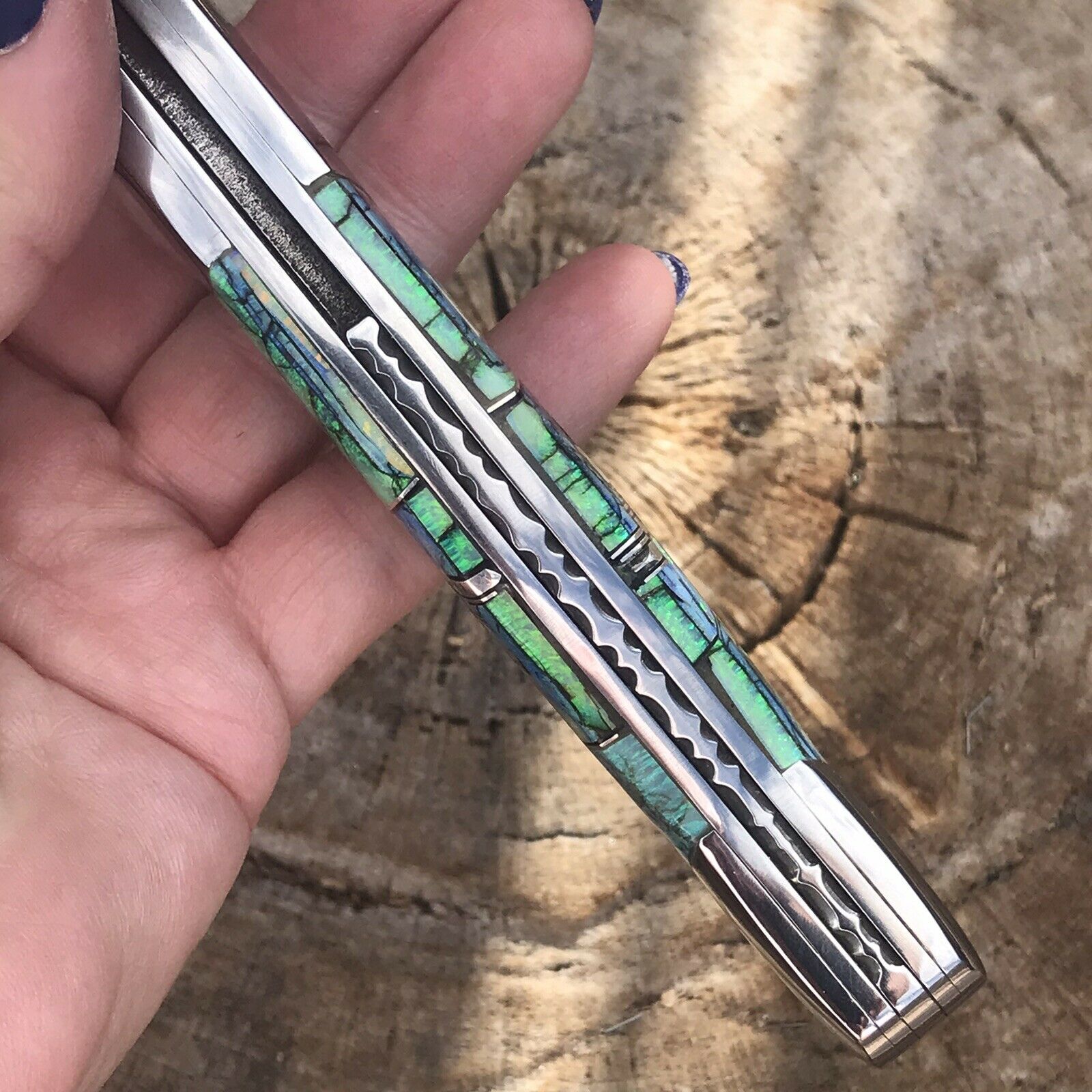 Fire Opal Inlay Stainless Steel Southwestern Style Multi Tool Wine Opener