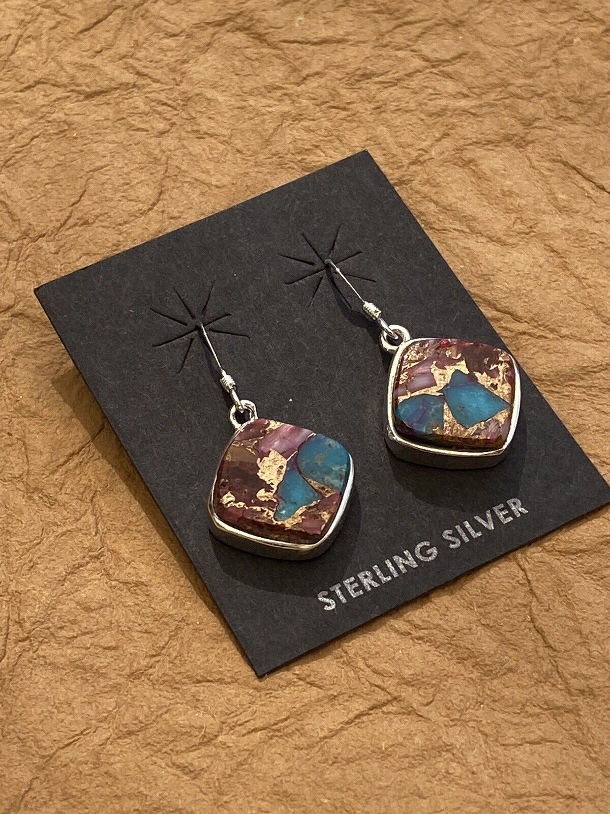 Pink Dream Mohave & Sterling Square Delight Dangle Earrings