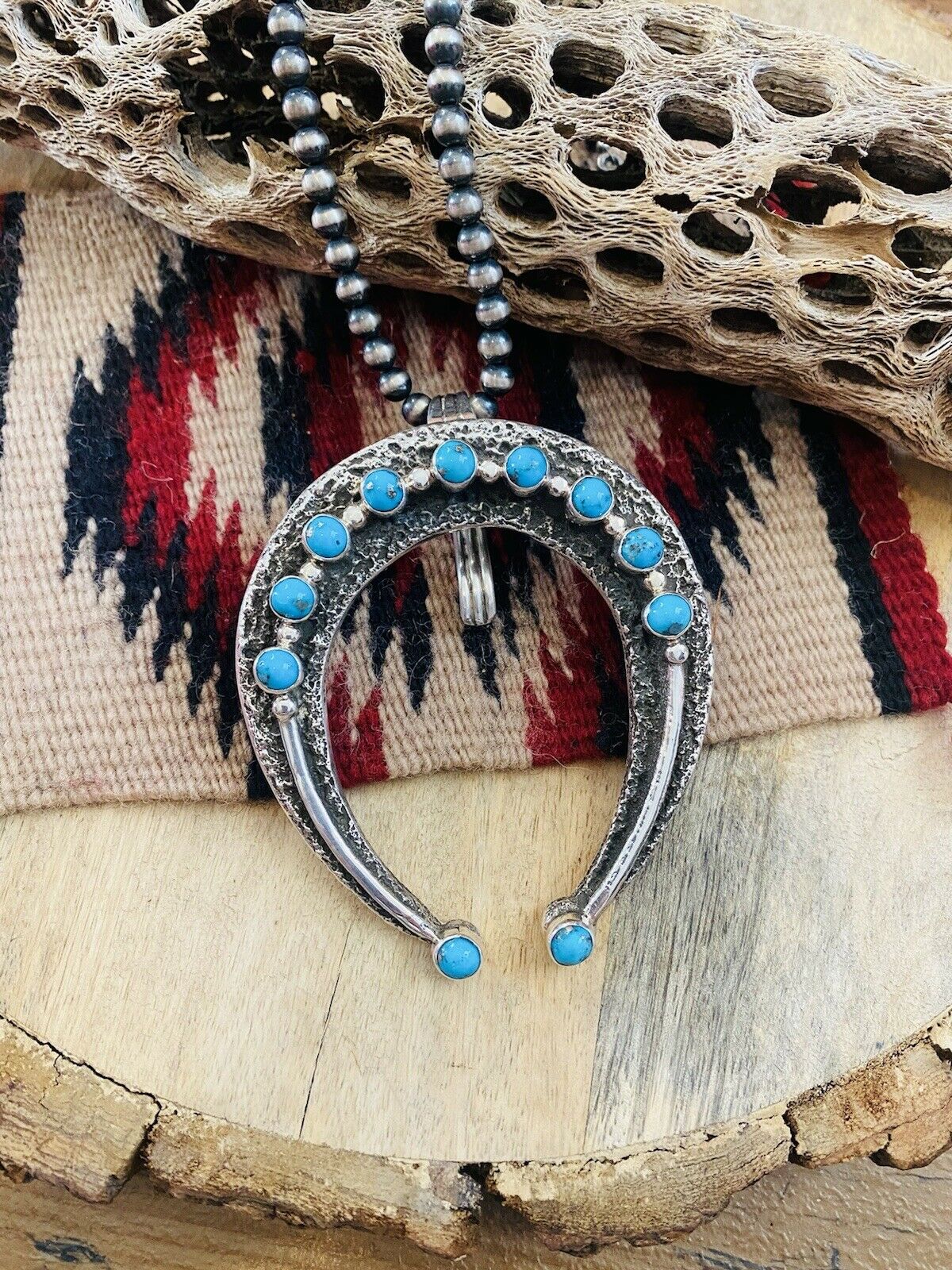 Handcrafted Sterling Silver & Kingman Turquoise Naja Pendant Signed