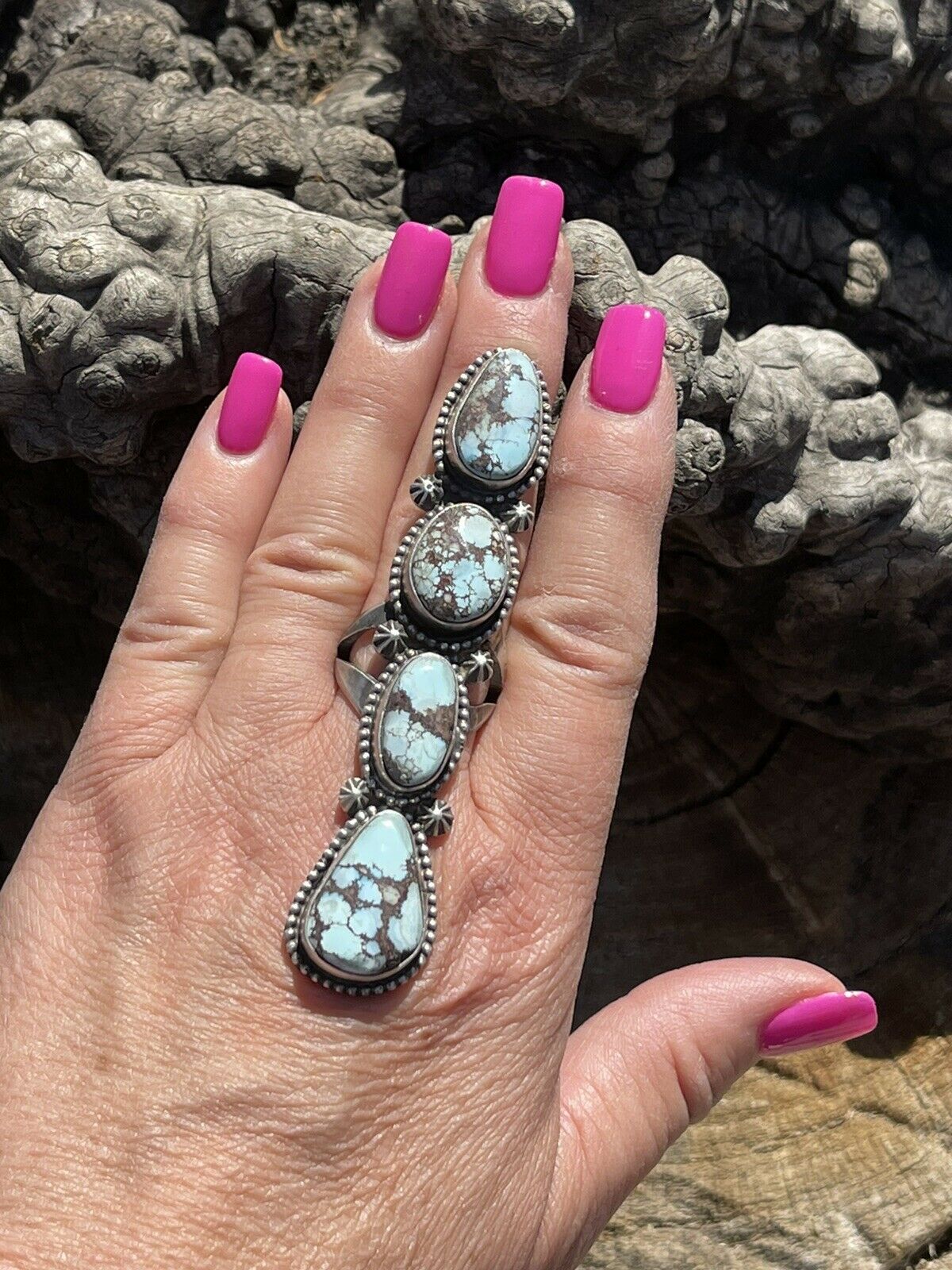 Handcrafted Golden Hills Turquoise & Sterling Silver Ring Sz 6.5 Signed Bobby John