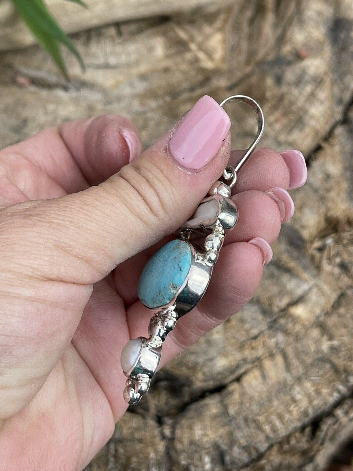 Handcrafted Turquoise & Mother Of Pearl Sterling Silver Pendant