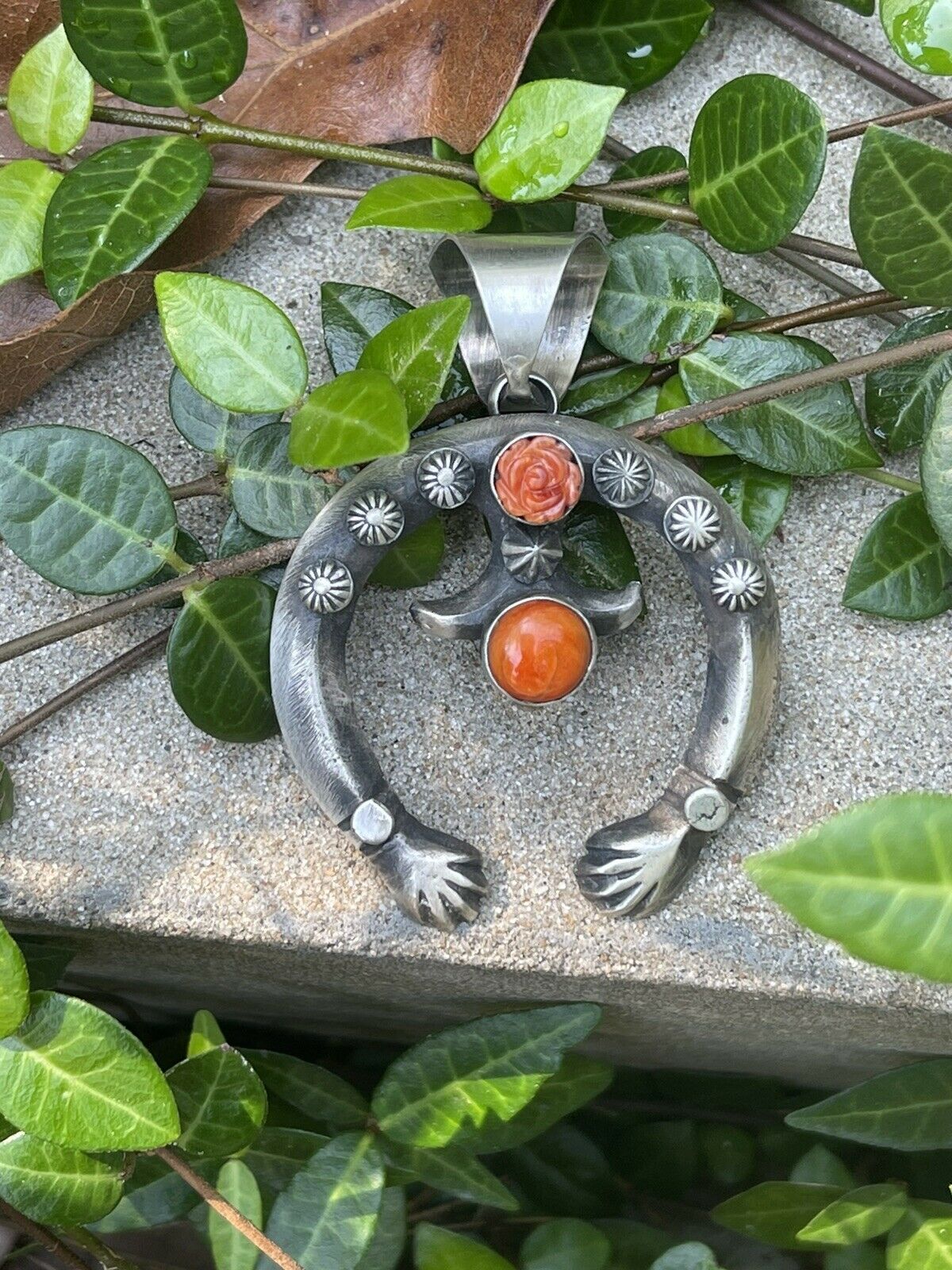 Handcrafted Sterling Silver Rose Spiny Naja Pendant Signed By Chimney Butte