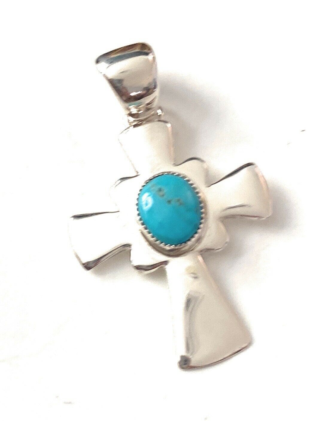 Handcrafted Sterling Silver & Turquoise Cross Pendant Signed